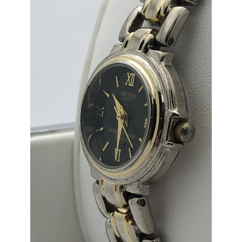 Seiko Ladies Quartz Black Dial Two Tone Stainless Steel Bracelet Watch –  ELI ADAMS JEWELERS