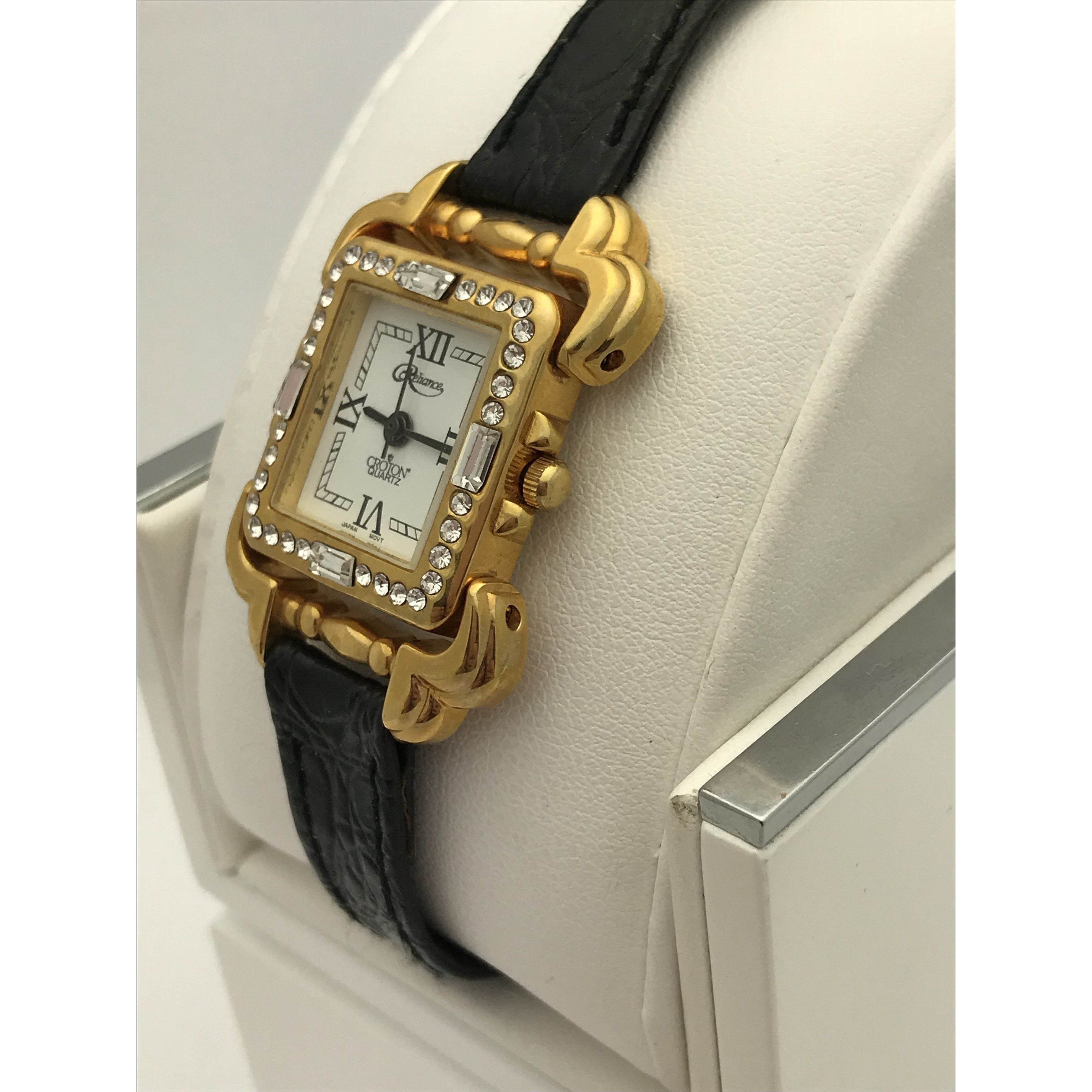 Reliance by Croton Ladies White Dial Black Leather Band Watch – ELI ...