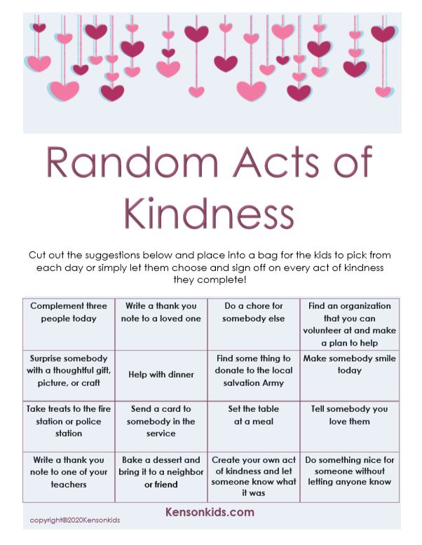 Free Random Acts of Kindness Printable – Kenson Parenting Solutions