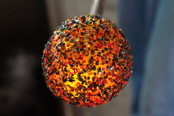 handblown glass covered in frit