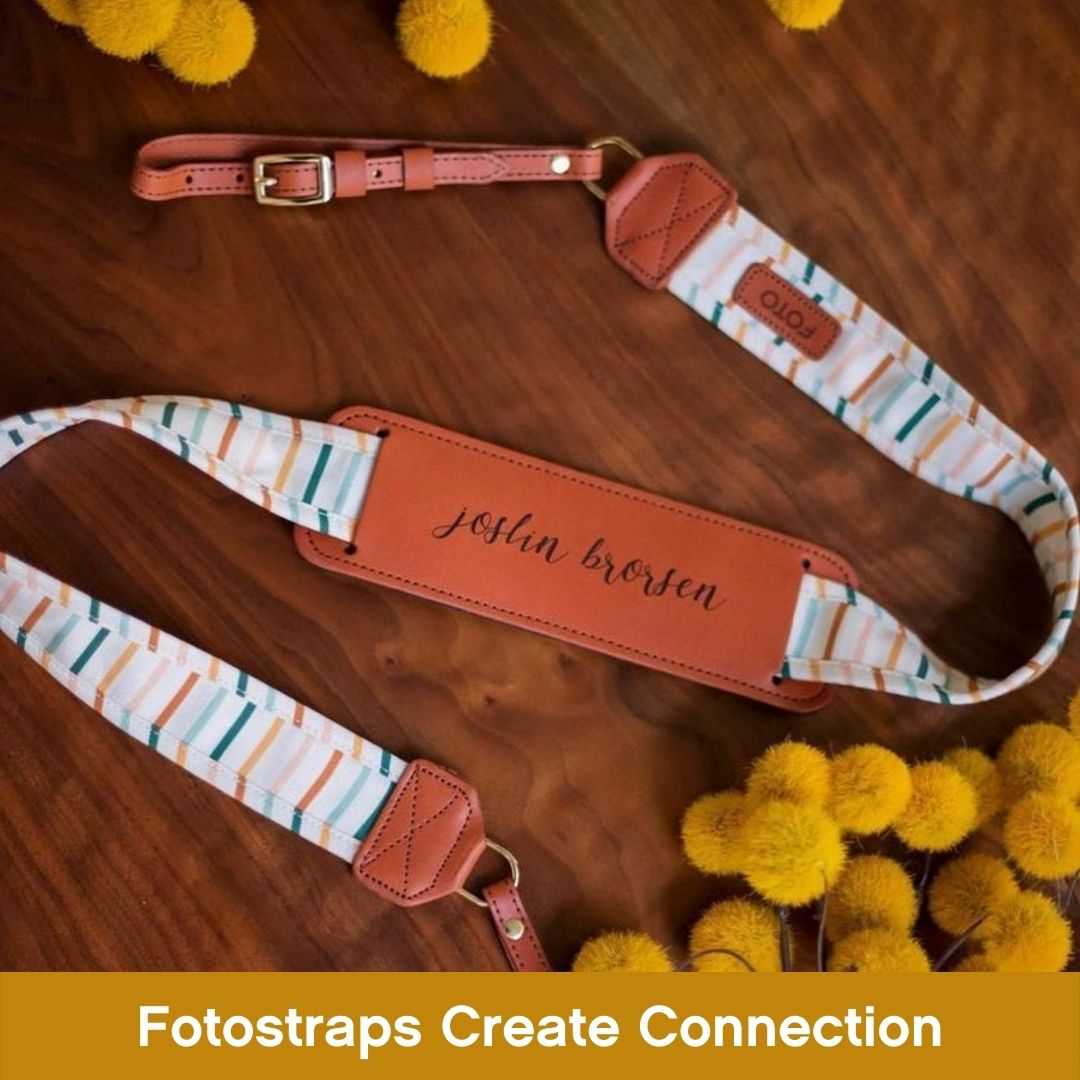 Layflat of fotostrap with colorful strips on a wood table