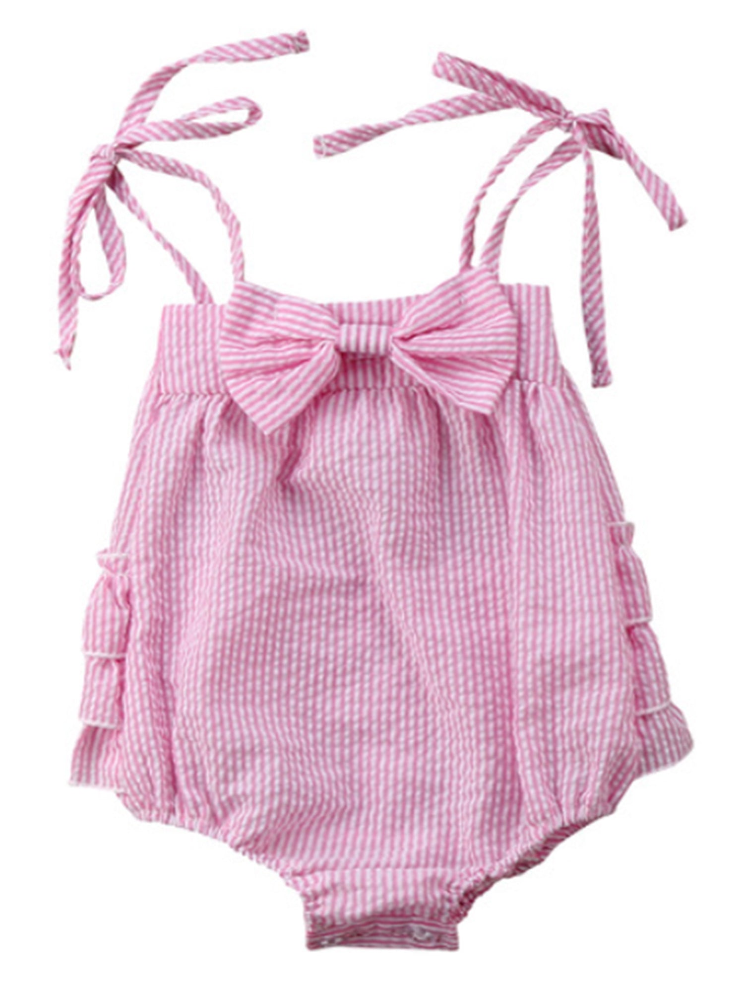 Infant Baby Girl Straps Bowknot Decor Ruffled Romper | eBay