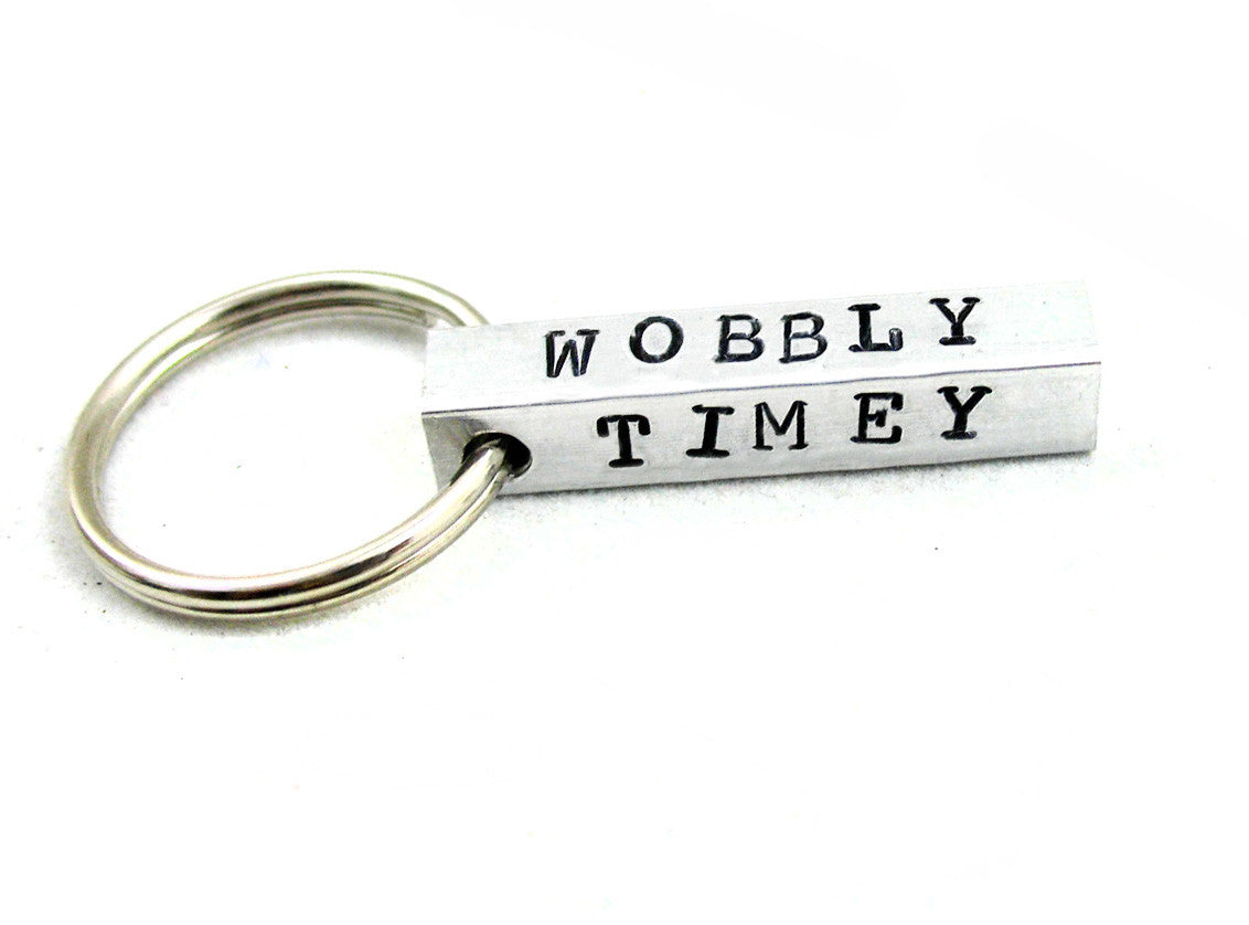 Wibbly Wobbly Timey Wimey - [Doctor Who] Aluminum Handstamped Bar Keychain - foxwise