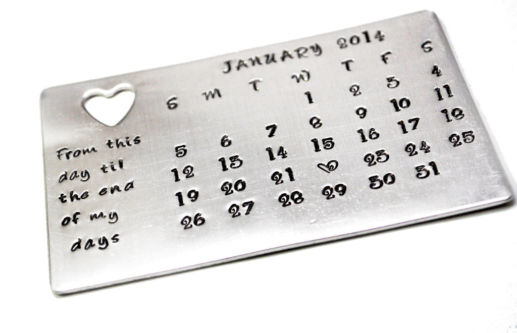 Custom Aluminum Handstamped Calendar Wallet Insert foxwise