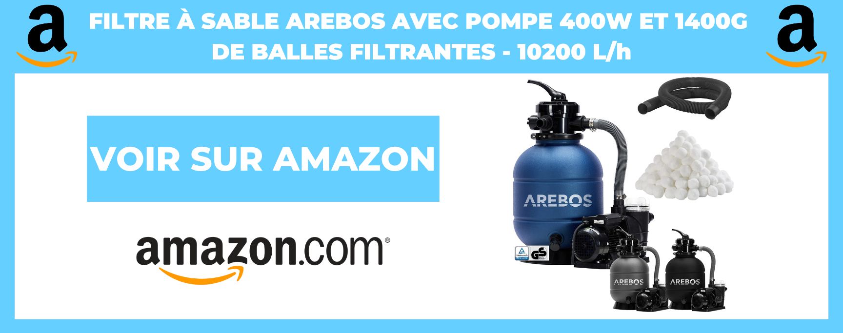 Filtre à Sable Arebos avec Pompe 400W et 1400g de balles filtrantes - 10200 L/h