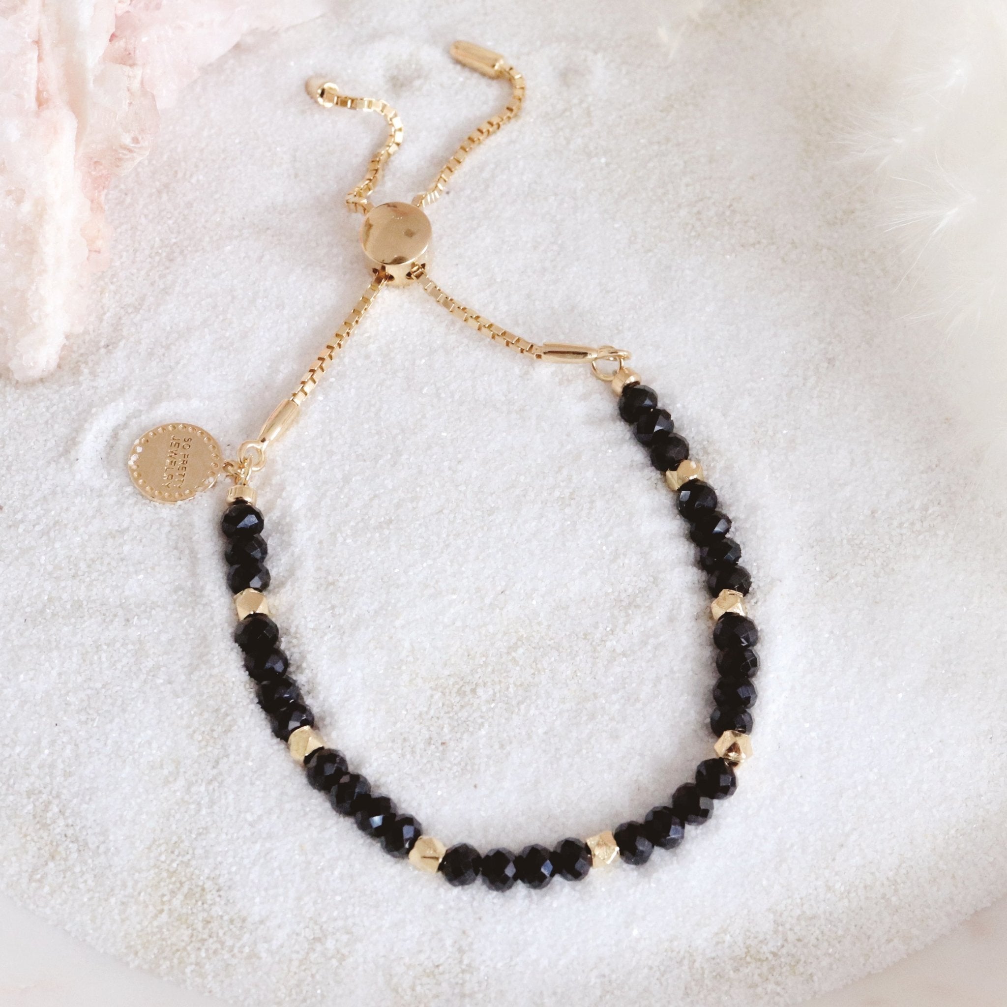 ICONIC ADJUSTABLE NUGGET BRACELET - BLACK ONYX & GOLD - SO PRETTY CARA ...