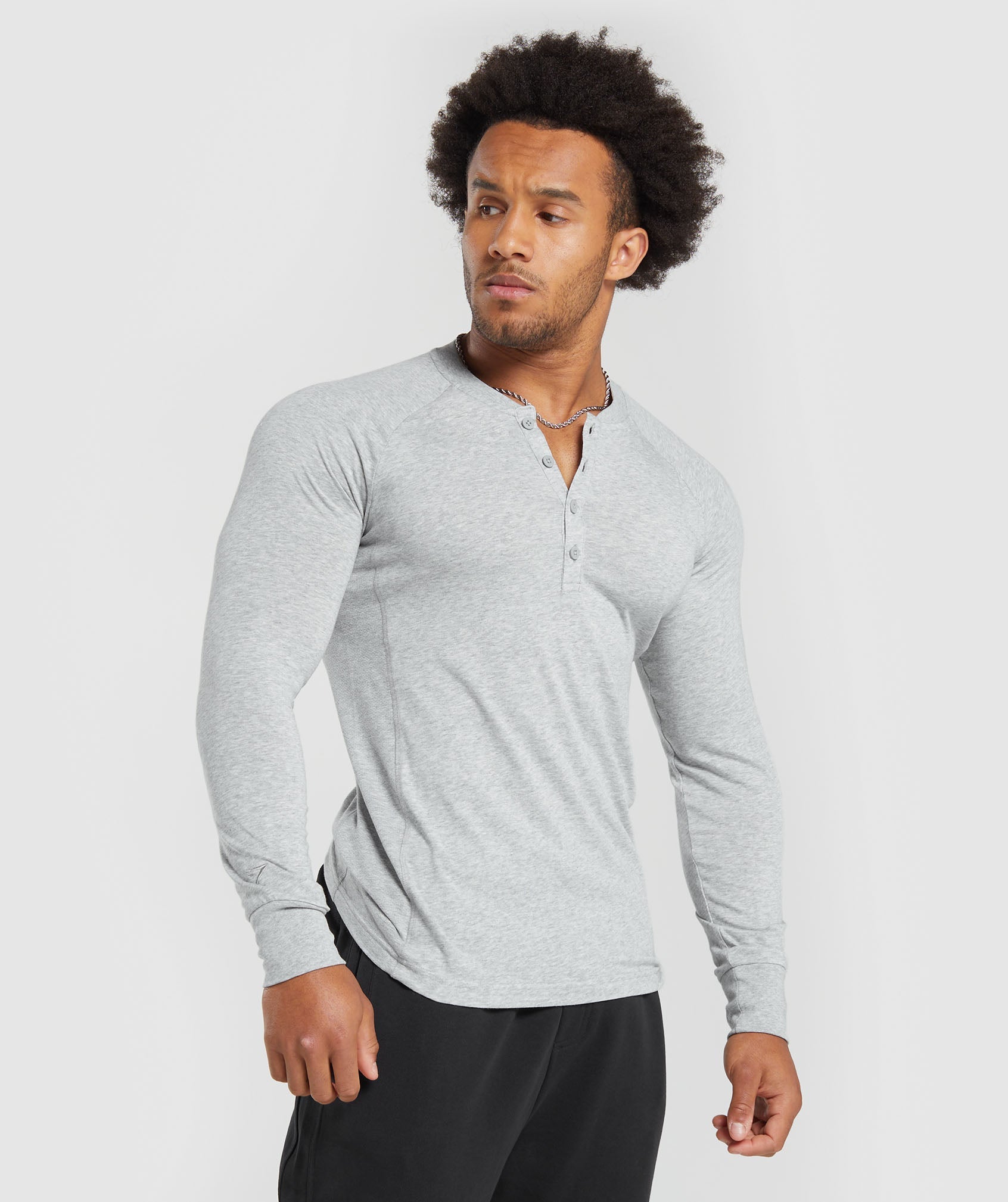 Rest Day Essentials Henley in Light Grey Core Marl - view 3