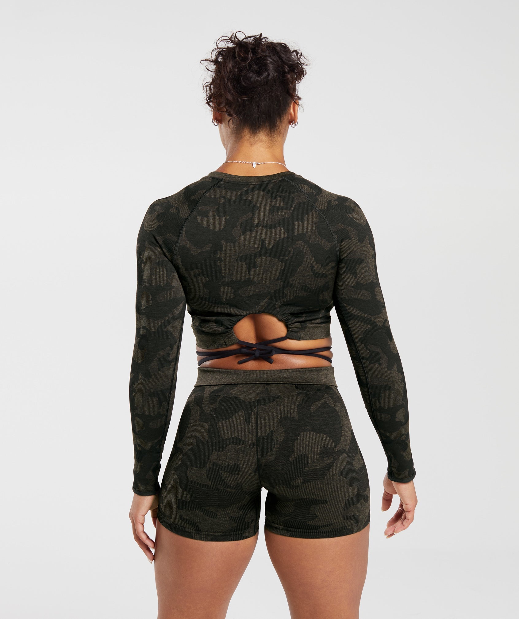 Gymshark Adapt Camo Seamless Lace Up Back Top - Black/Onyx Grey