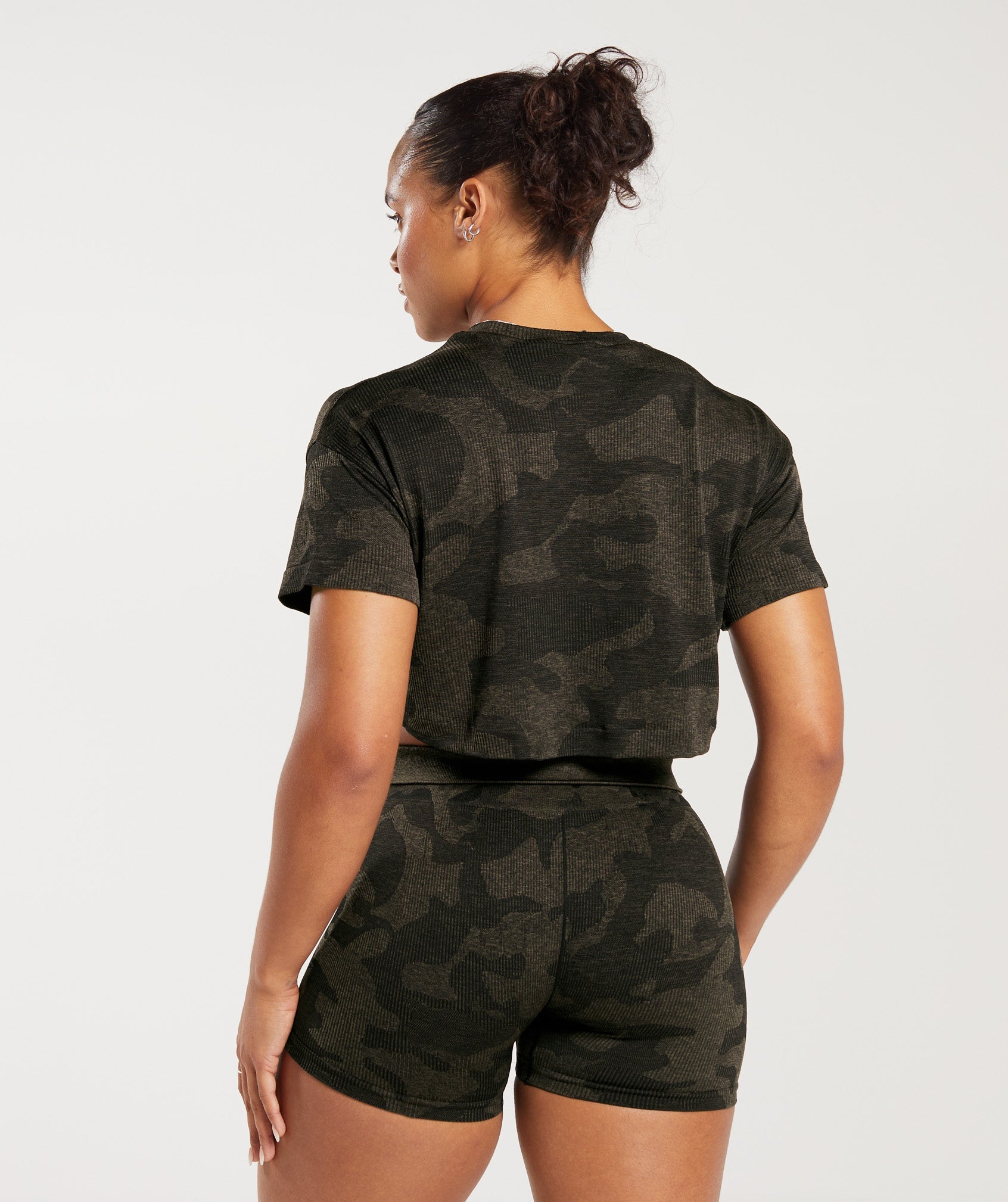 Gymshark Adapt Camo Seamless Ribbed Leggings - Black/Camo Brown