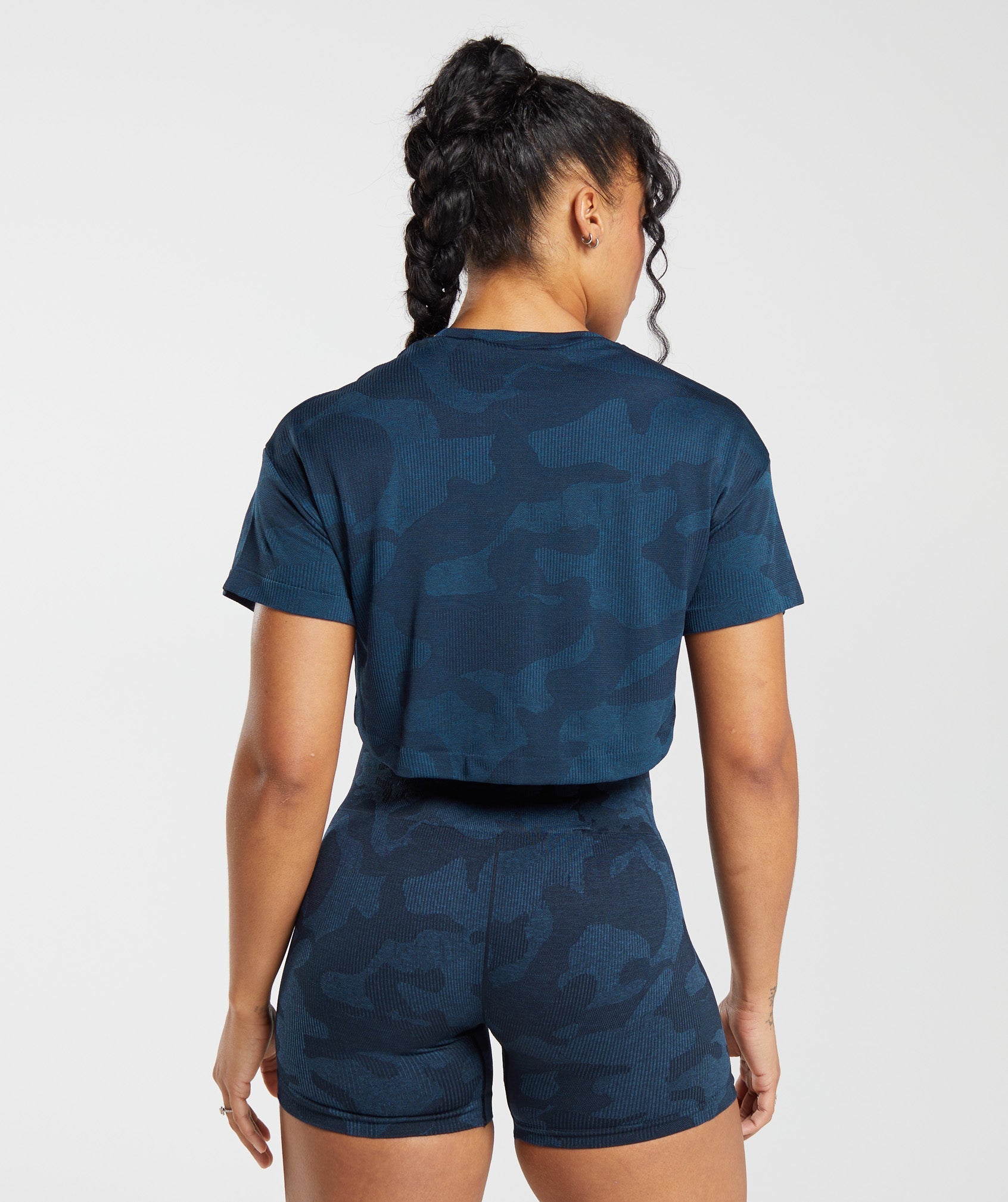 Adapt Camo Seamless Ribbed Crop Top in Midnight Blue/Ash Blue - view 2