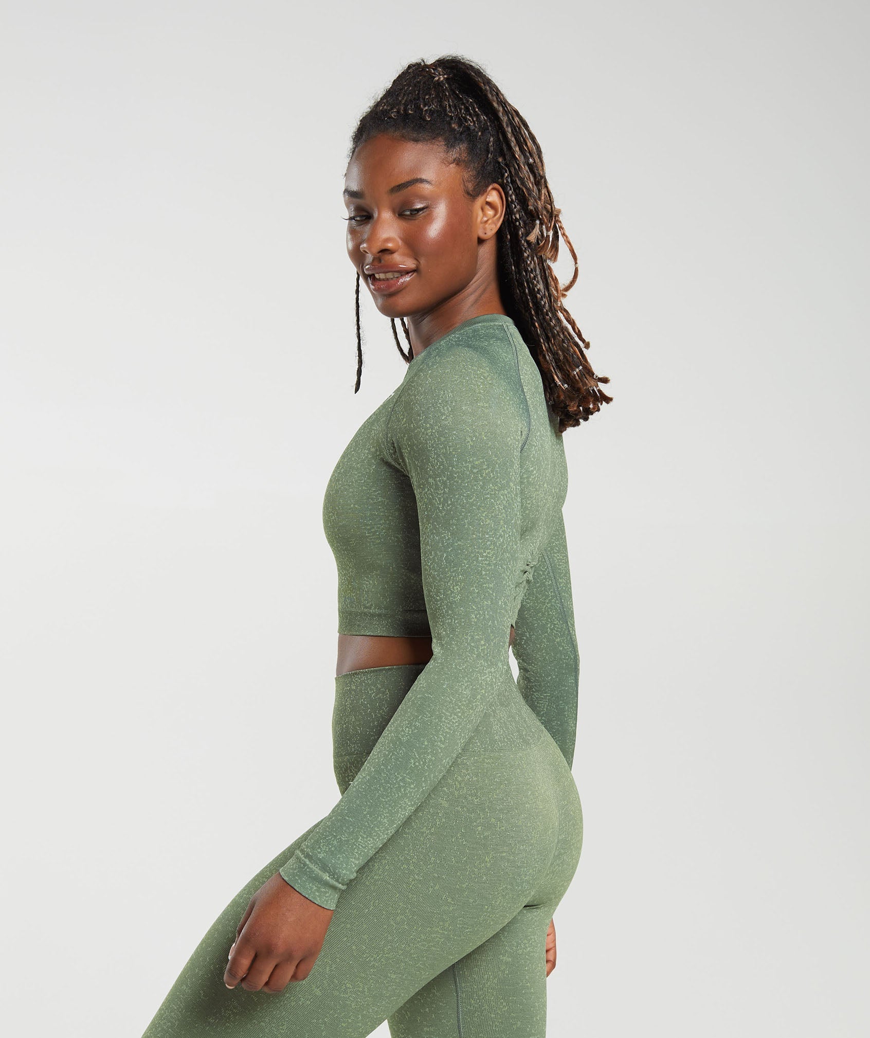 Adapt Fleck Seamless Long Sleeve Crop Top in Dusk Green/Light Sage Green - view 3