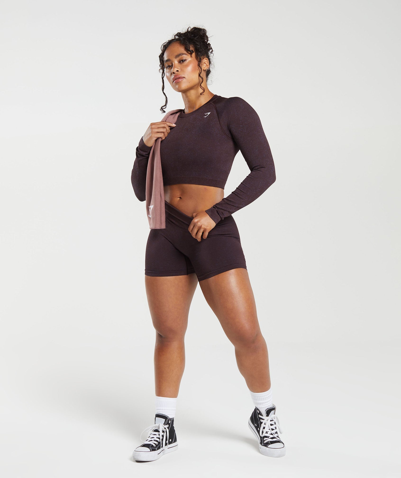 Adapt Fleck Seamless Long Sleeve Crop Top in Plum Brown/Dewberry Purple - view 4