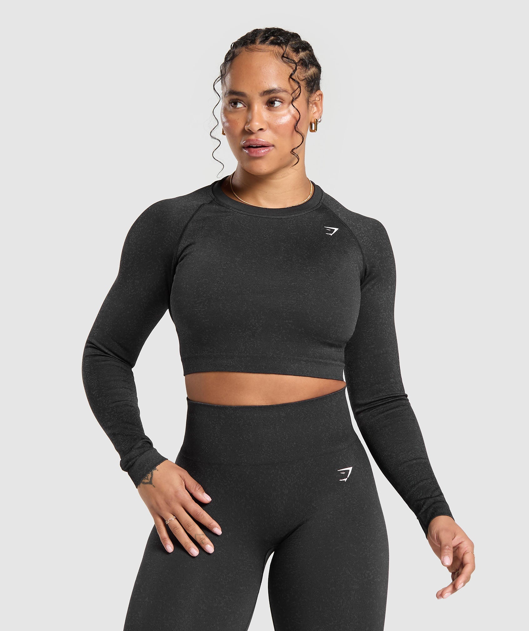 Adapt Fleck Seamless Long Sleeve Crop Top in Mineral | Black is out of stock