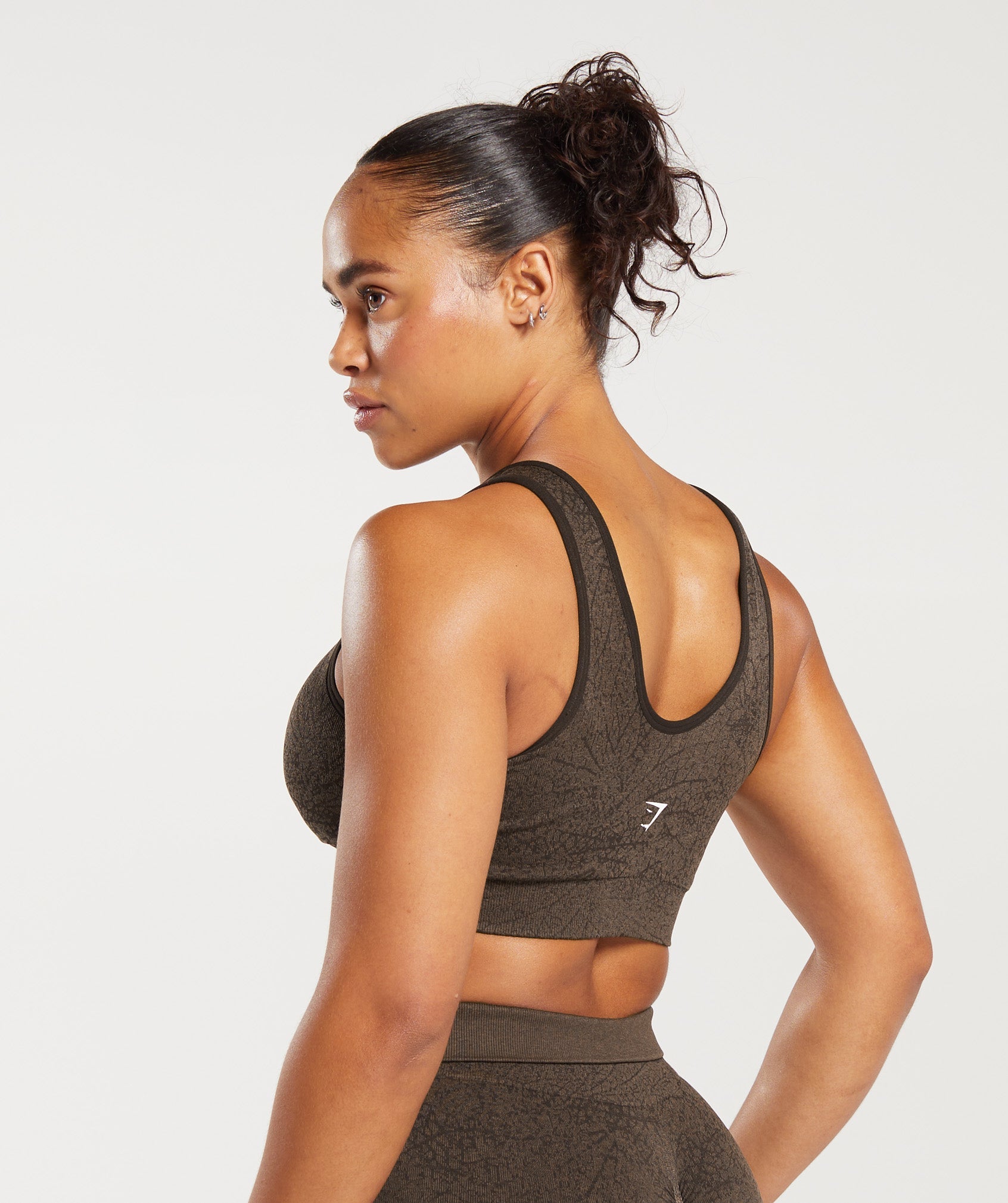 Gymshark Adapt Pattern Seamless Longline Bra - Woodland Brown/Soul Brown