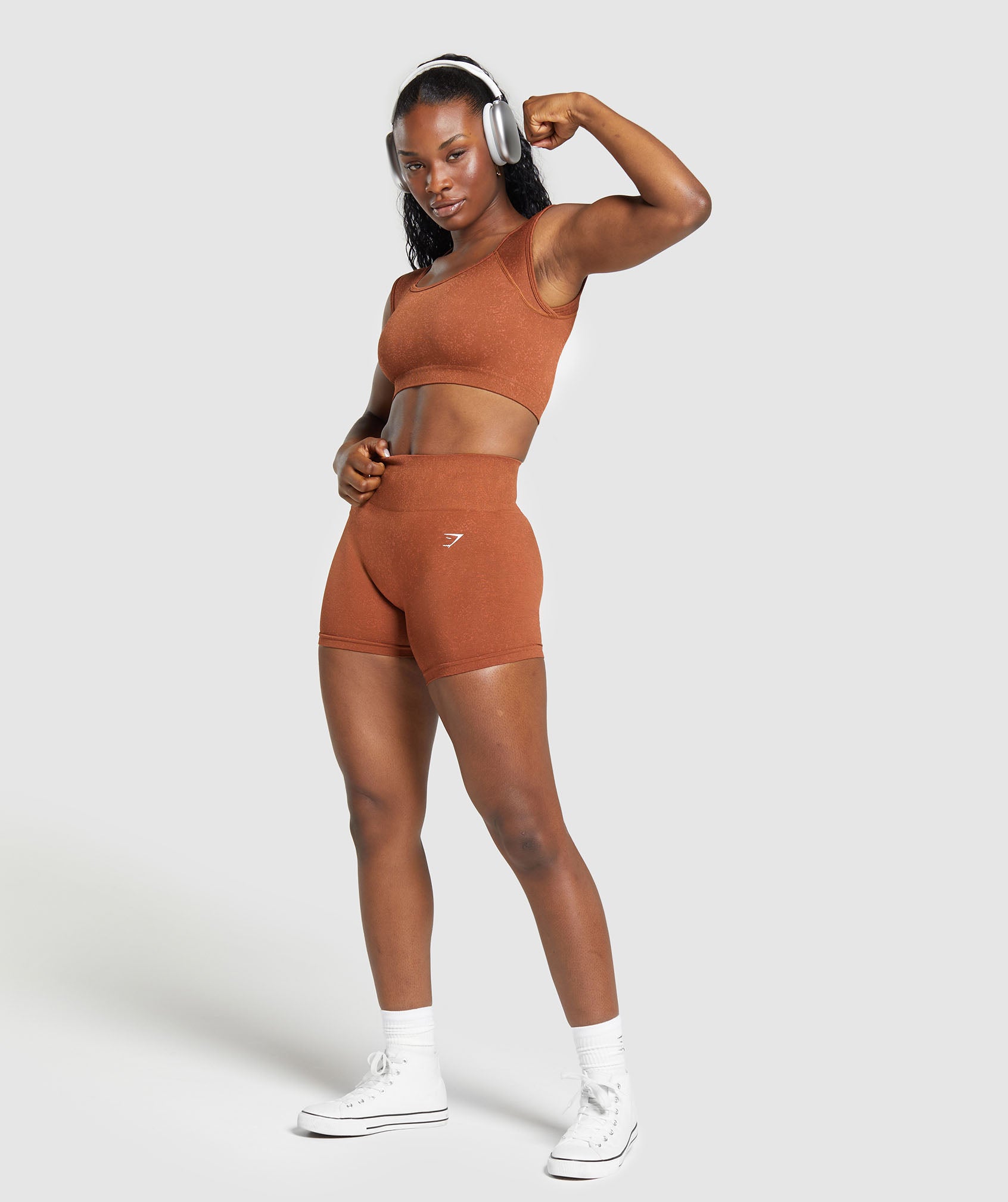 Adapt Fleck Seamless Crop Top in Copper Brown/Terracotta Orange - view 4