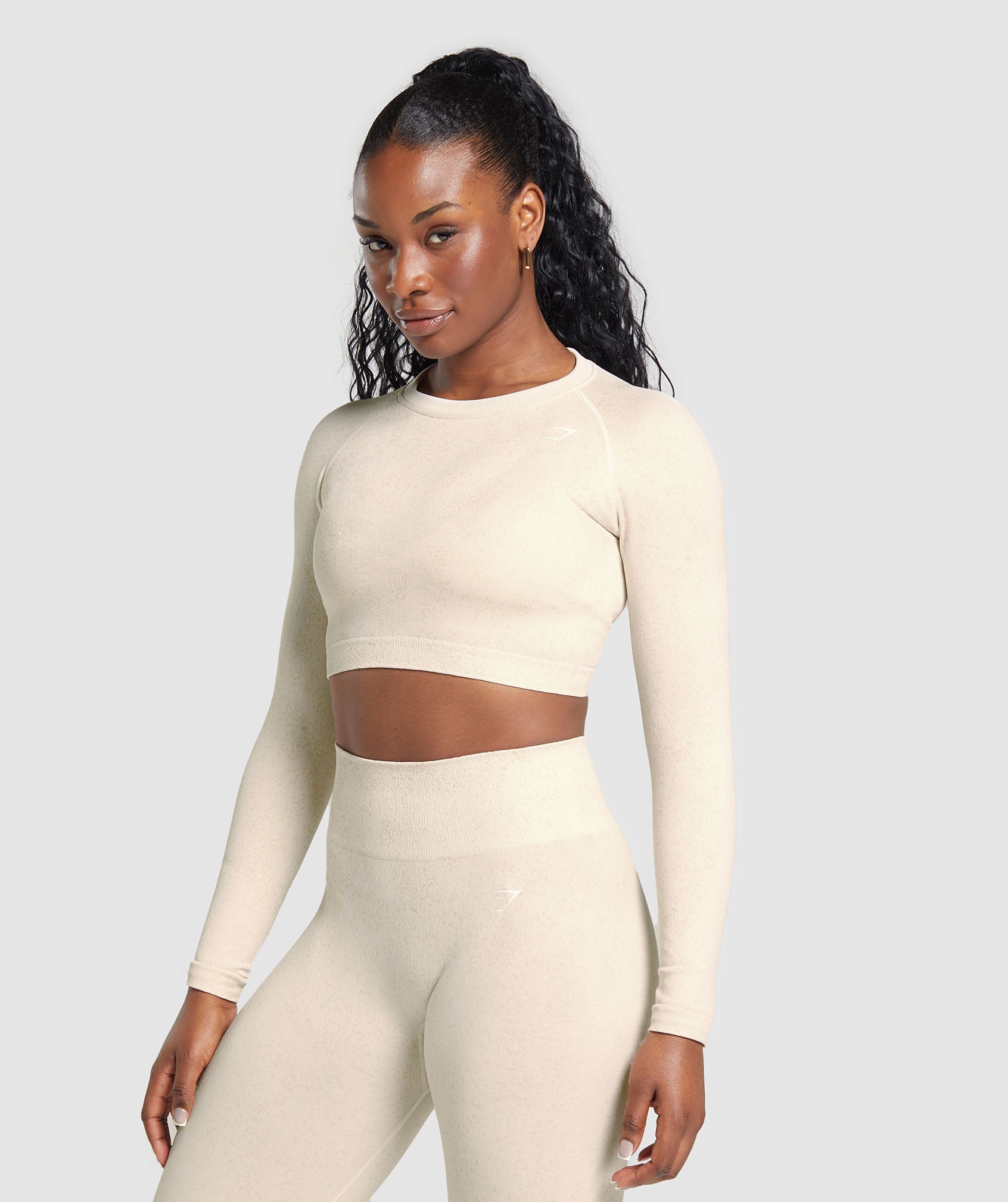 Adapt Fleck Seamless Long Sleeve Crop Top in Coconut White - view 3