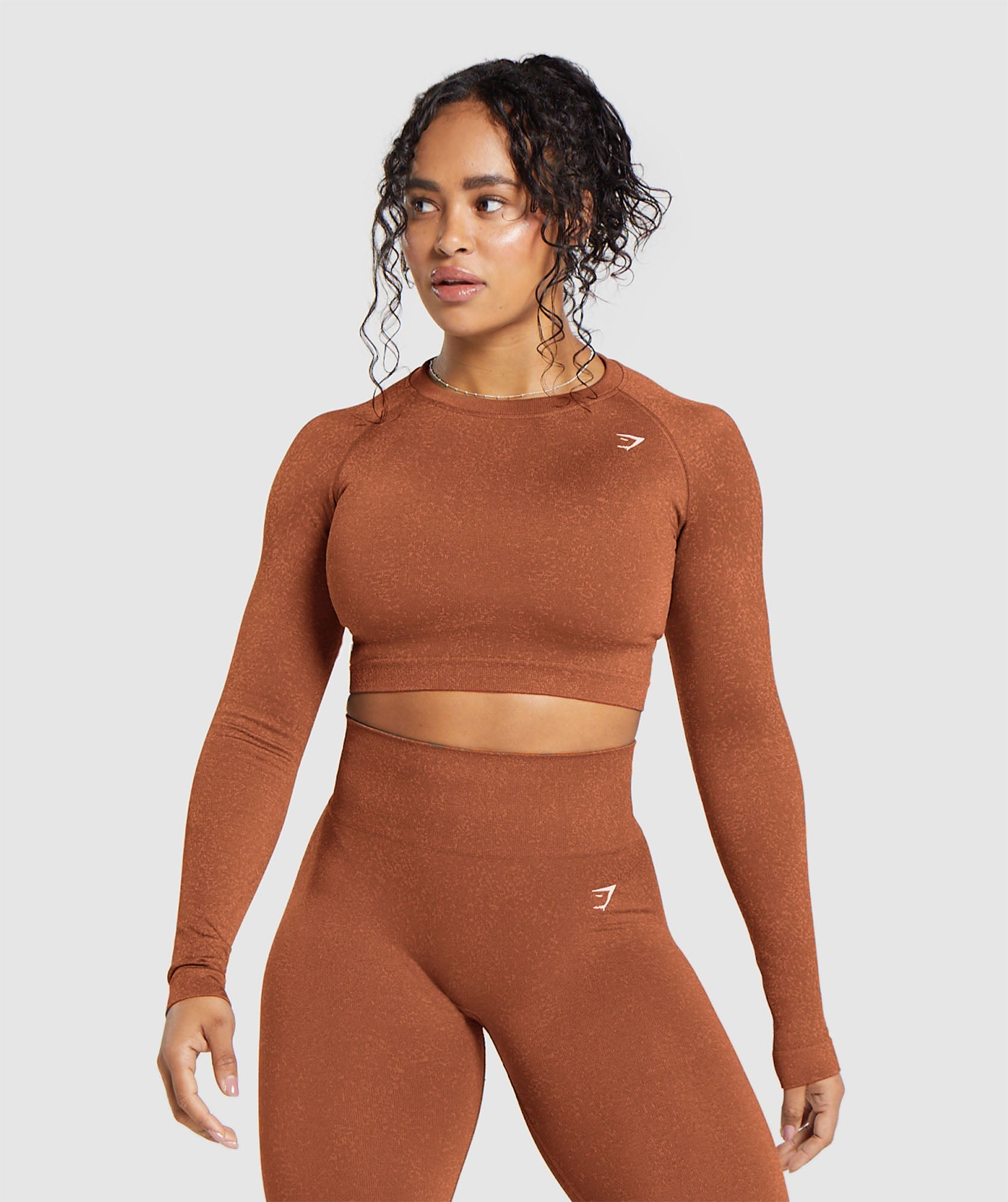 Adapt Fleck Seamless Long Sleeve Crop Top en Copper Brown/Terracotta Orange está agotado