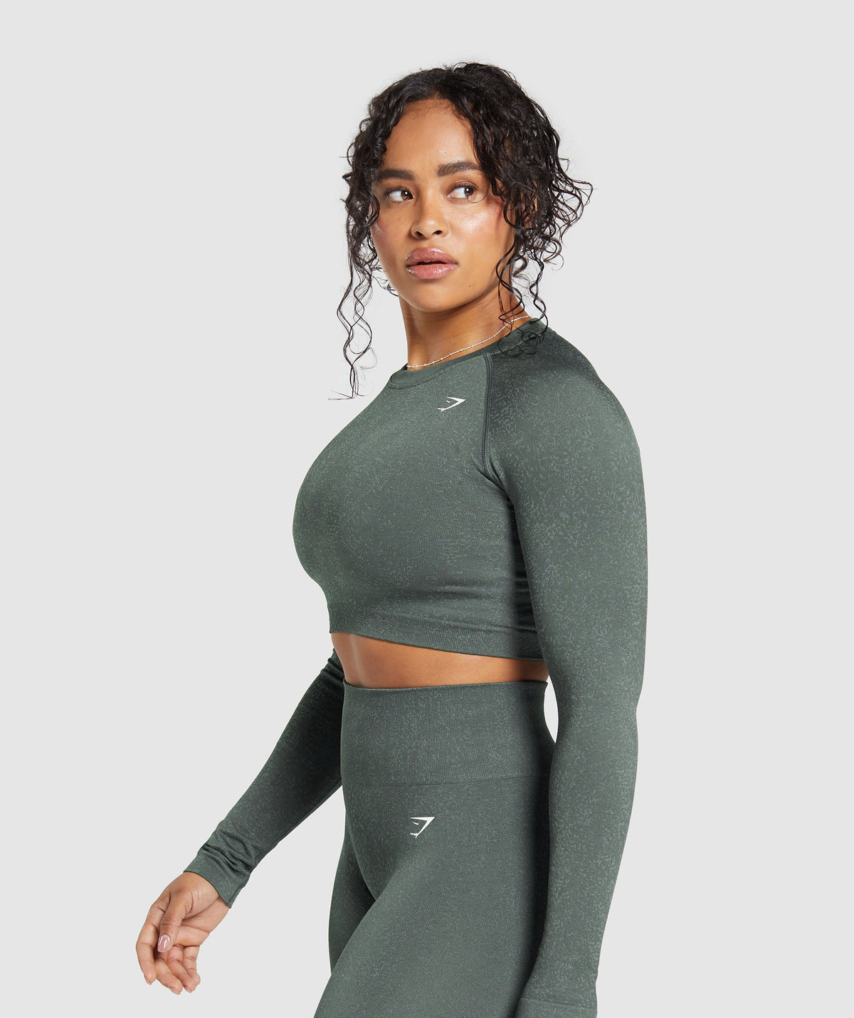 Gymshark Adapt Fleck Seamless Long Sleeve Crop Top - Slate Teal/Cargo ...