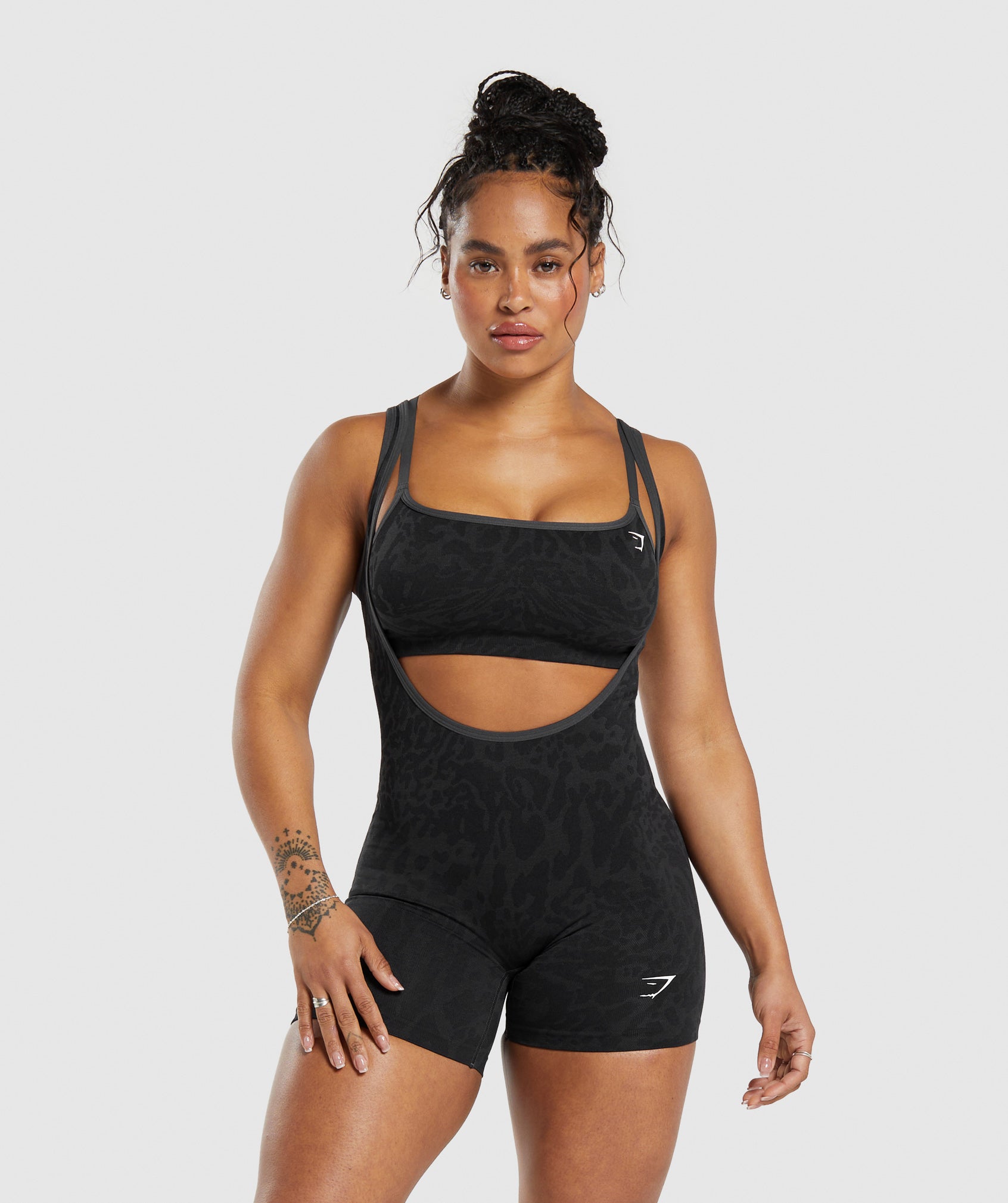 Gymshark Lift Contour Seamless Bodysuit - Black/Black Marl