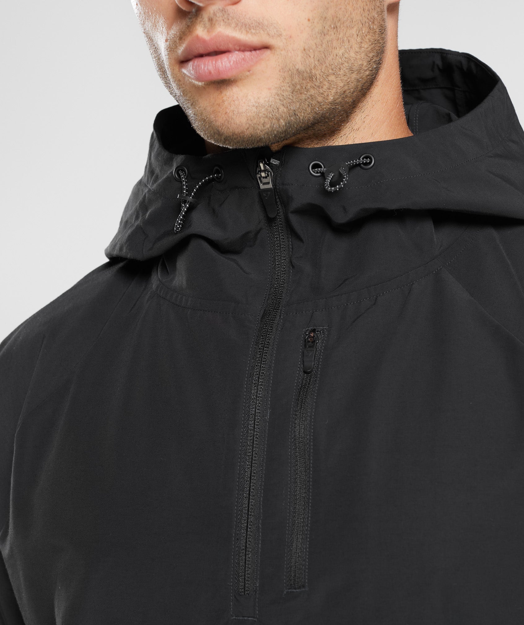 Gymshark Graphic Sleeve Black Zip Up Mens Windbreaker Hooded Jacket  GMJK4323 BK