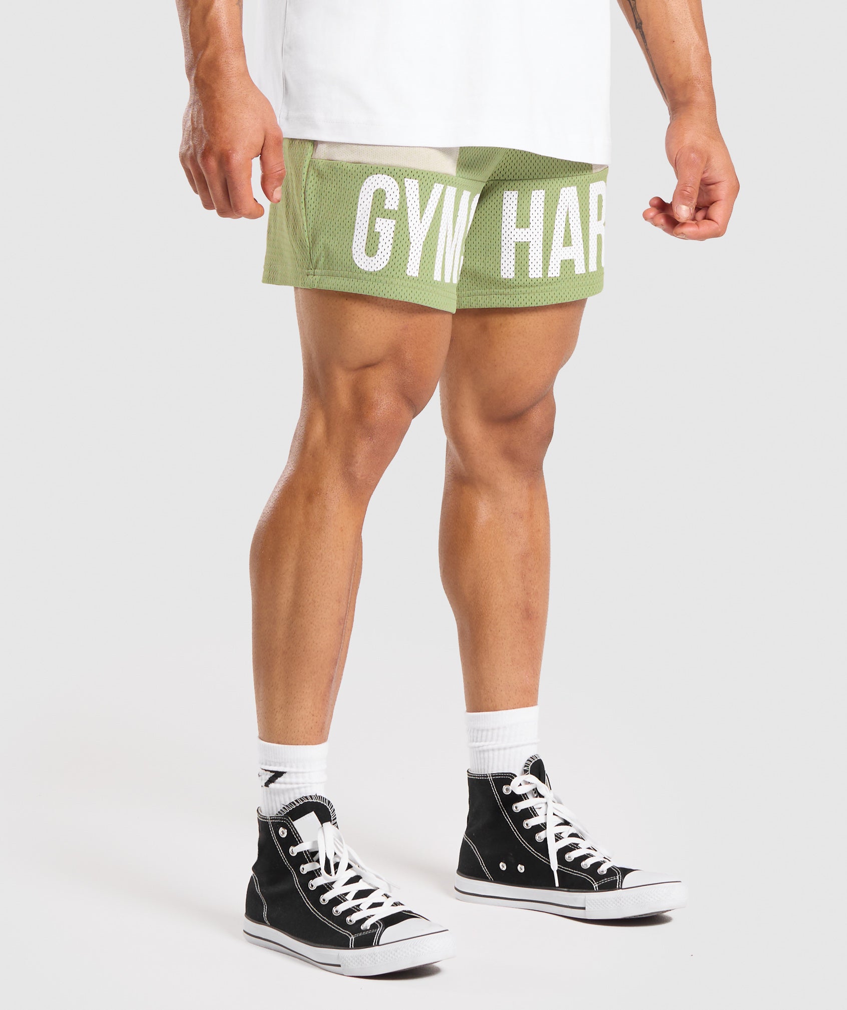 Brandmark Mesh 5" Shorts in Natural Sage Green/Pebble Grey - view 3