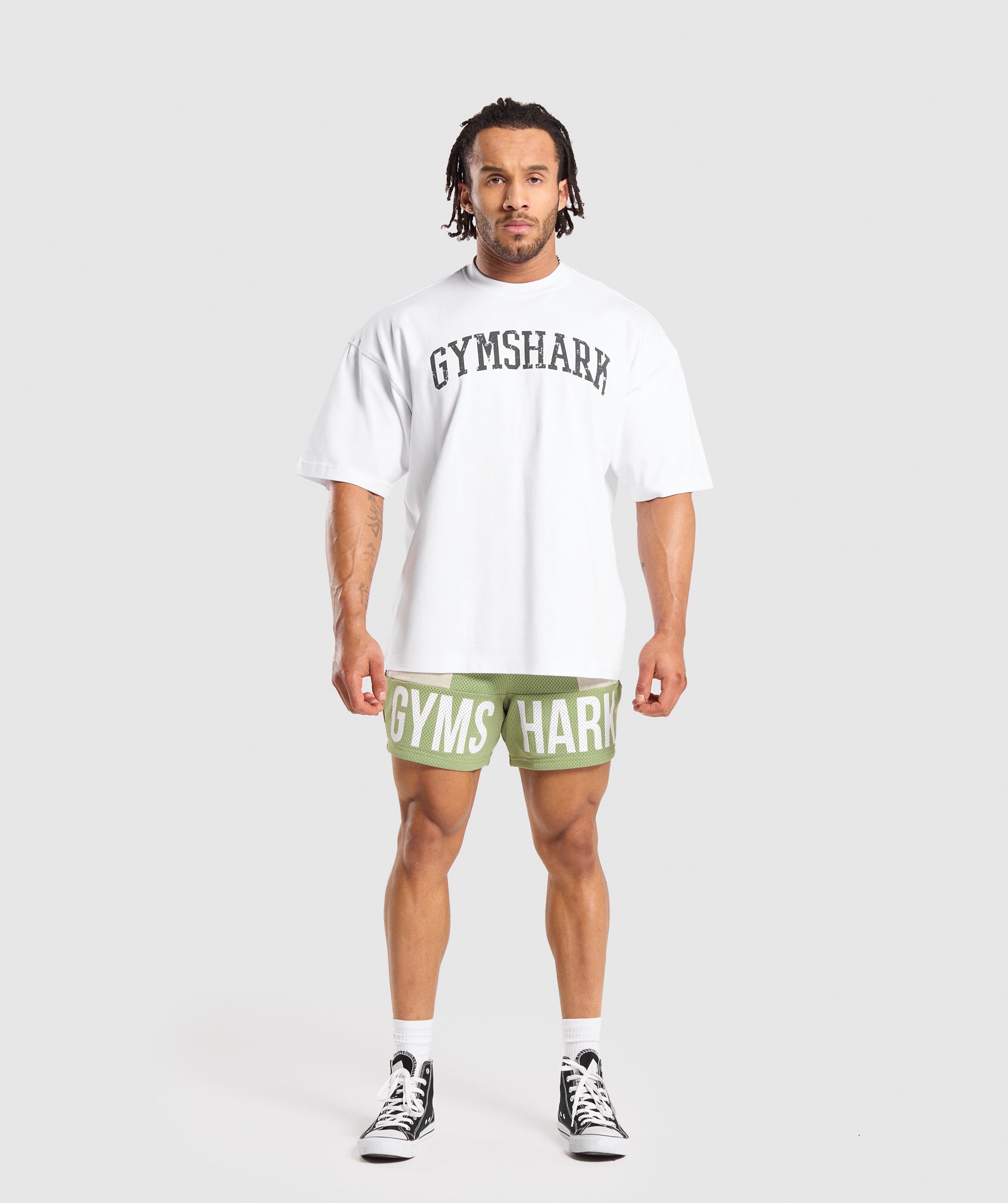 Brandmark Mesh 5" Shorts in Natural Sage Green/Pebble Grey - view 4