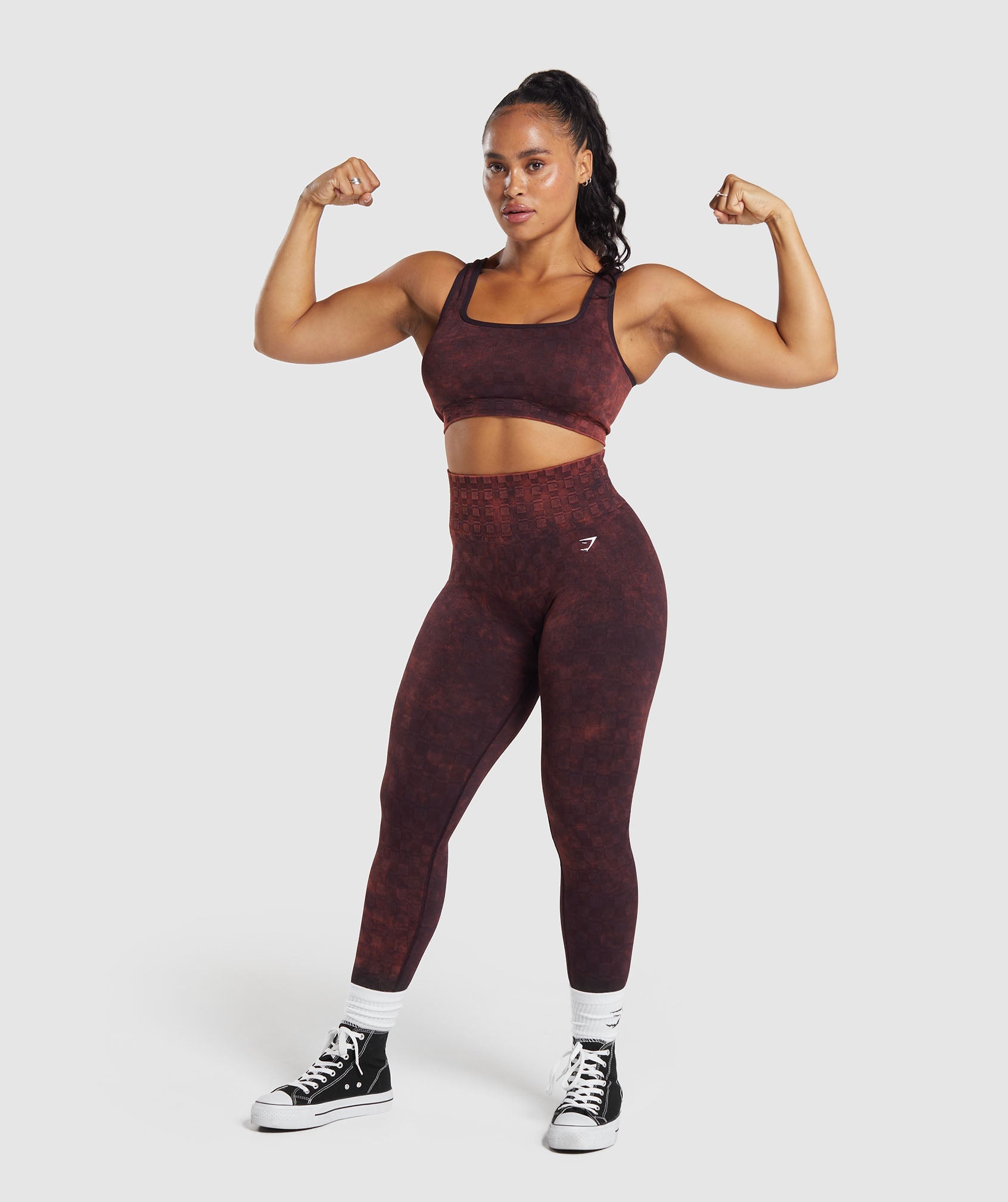 Check Seamless Washed Leggings in Plum Brown - view 4