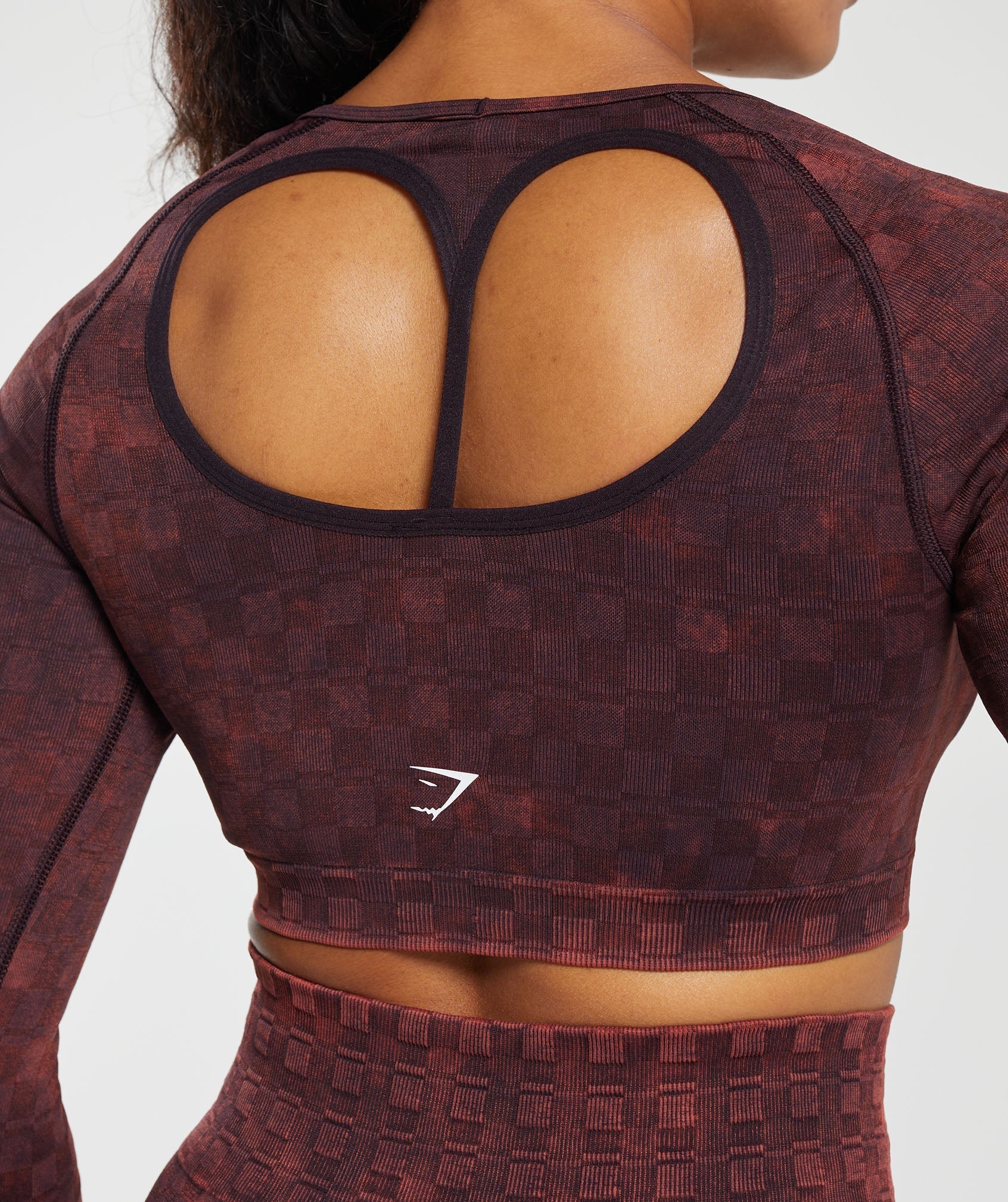 Check Seamless Washed Long Sleeve Top in Plum Brown - view 5