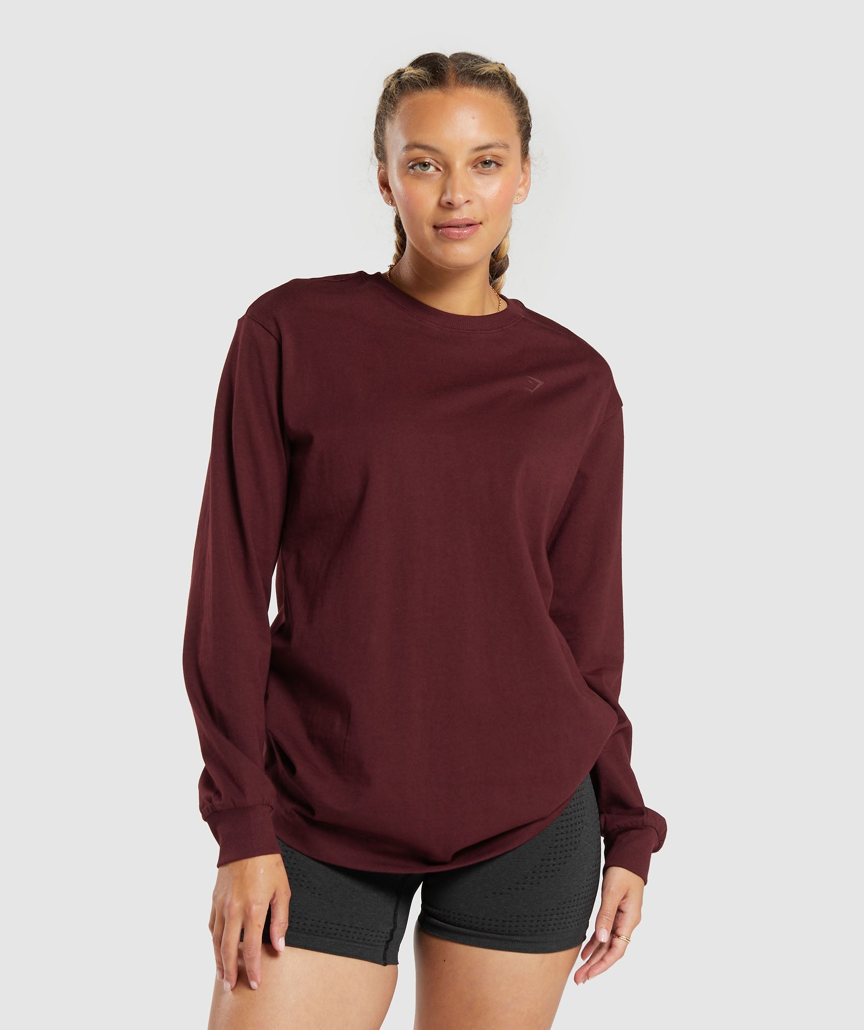 Cotton Oversized Long Sleeve Top in Rich Maroon - view 1