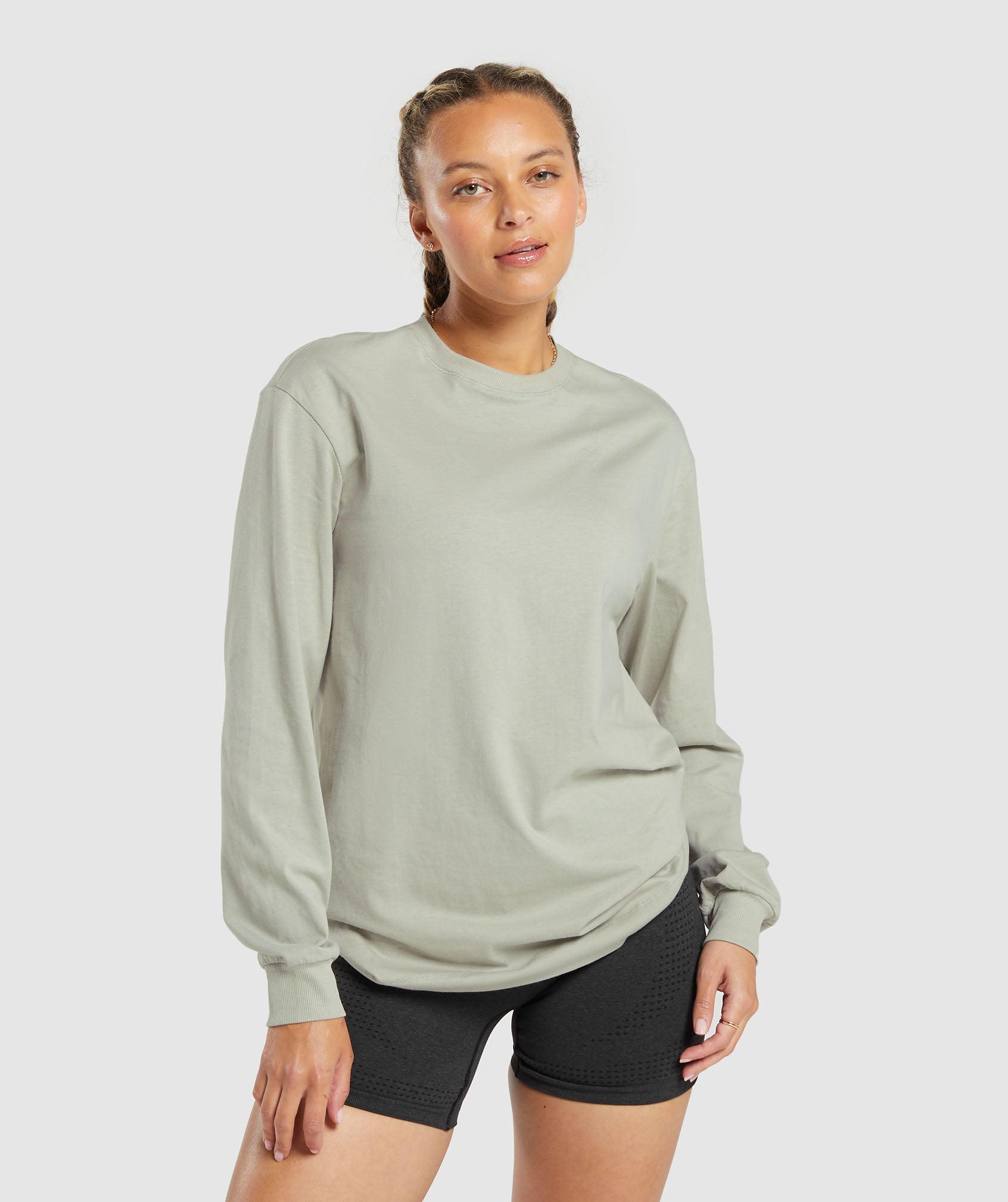 Cotton Oversized Long Sleeve Top in Stone Grey - view 1