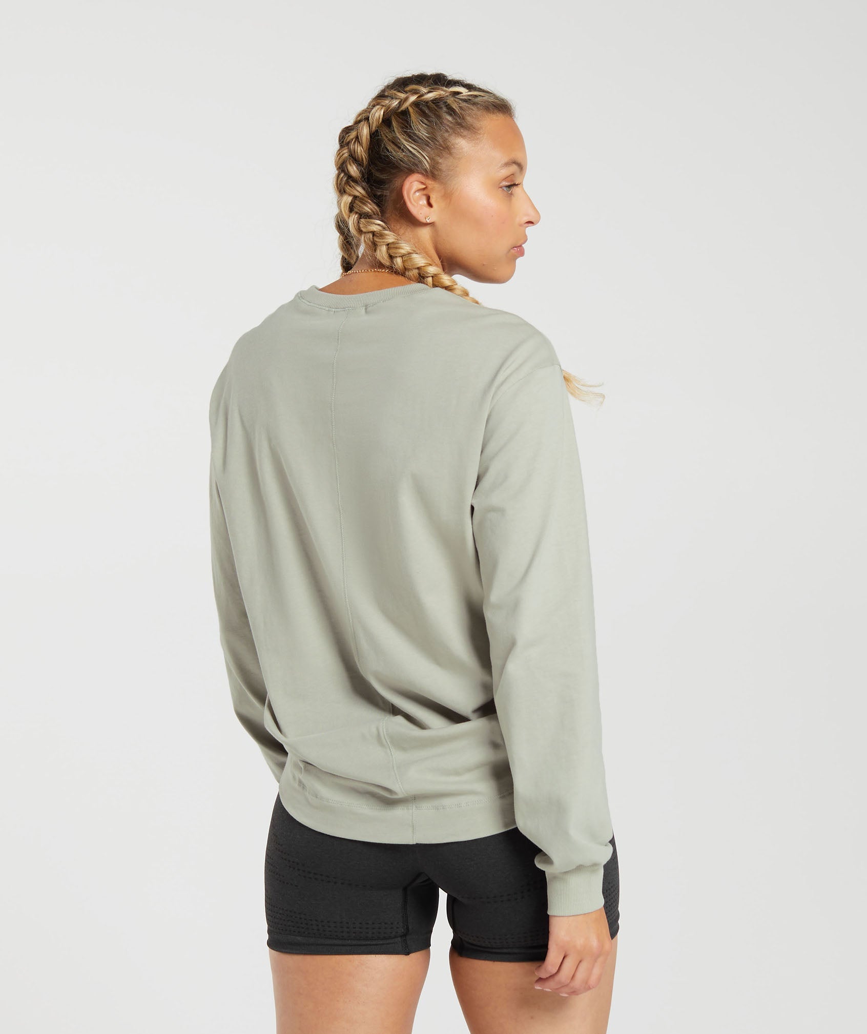 Cotton Oversized Long Sleeve Top in Stone Grey - view 2