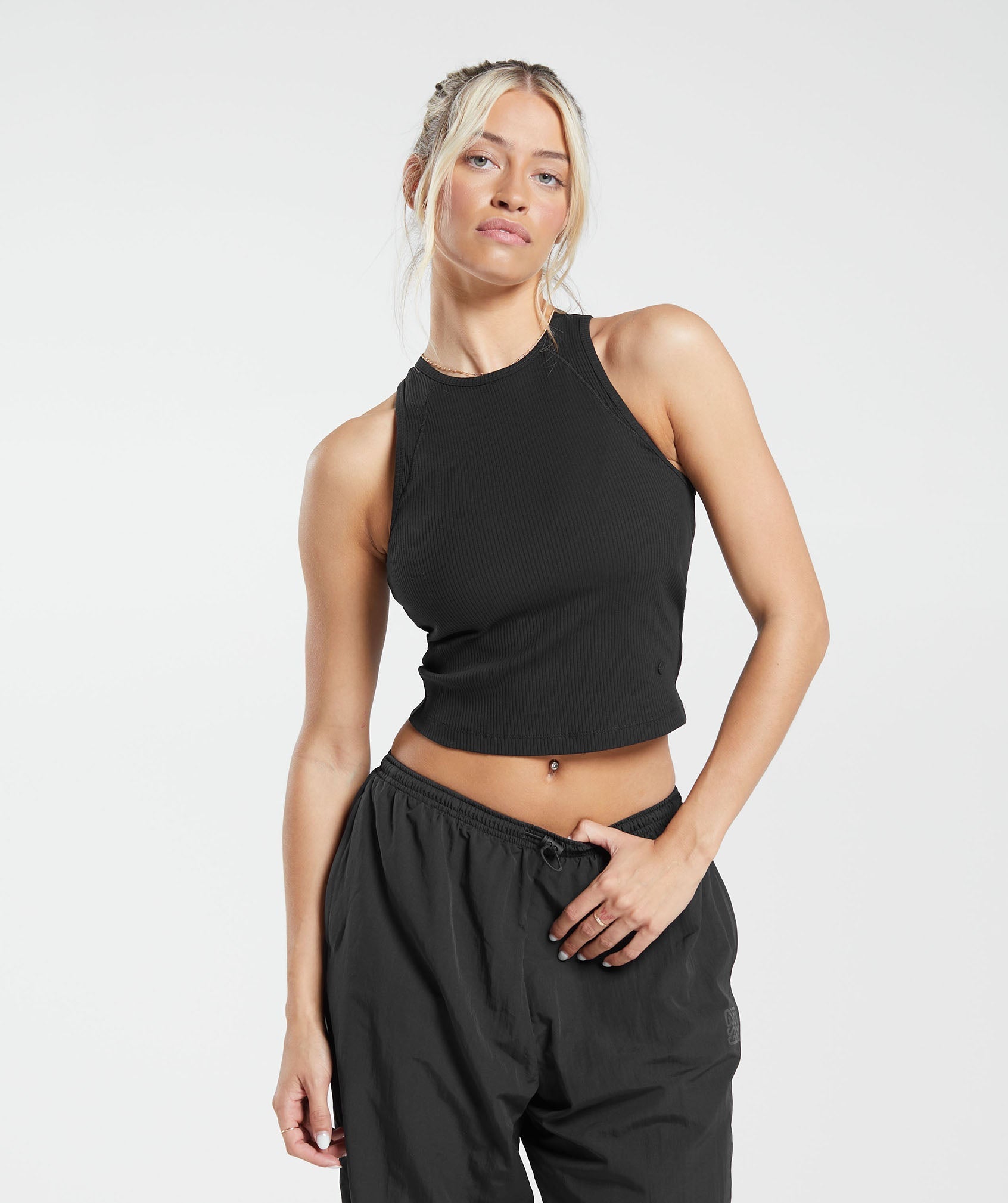 Cotton Rib Midi Tank in Black