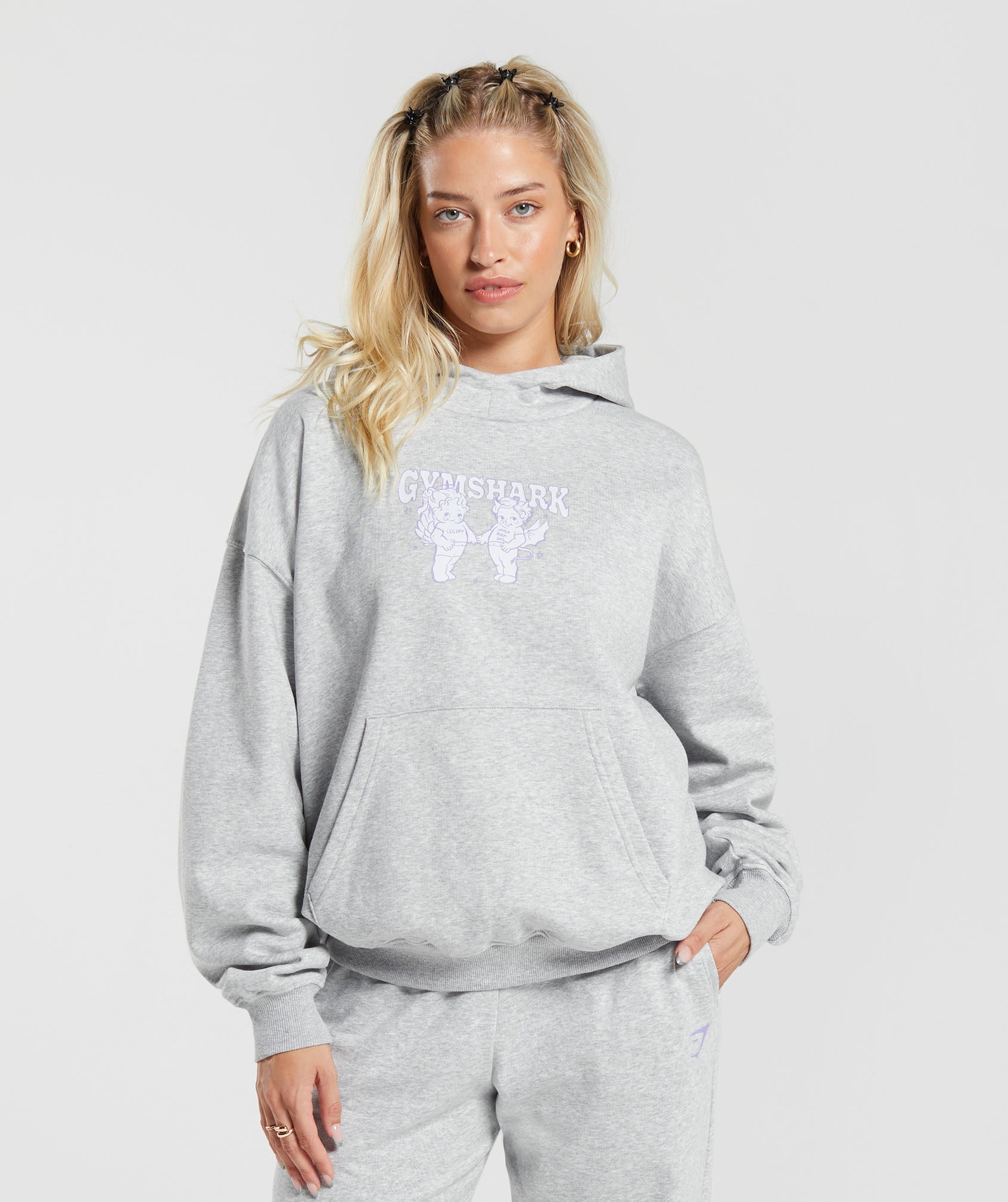 Cherub Graphic Hoodie in Light Grey Core Marl - view 1