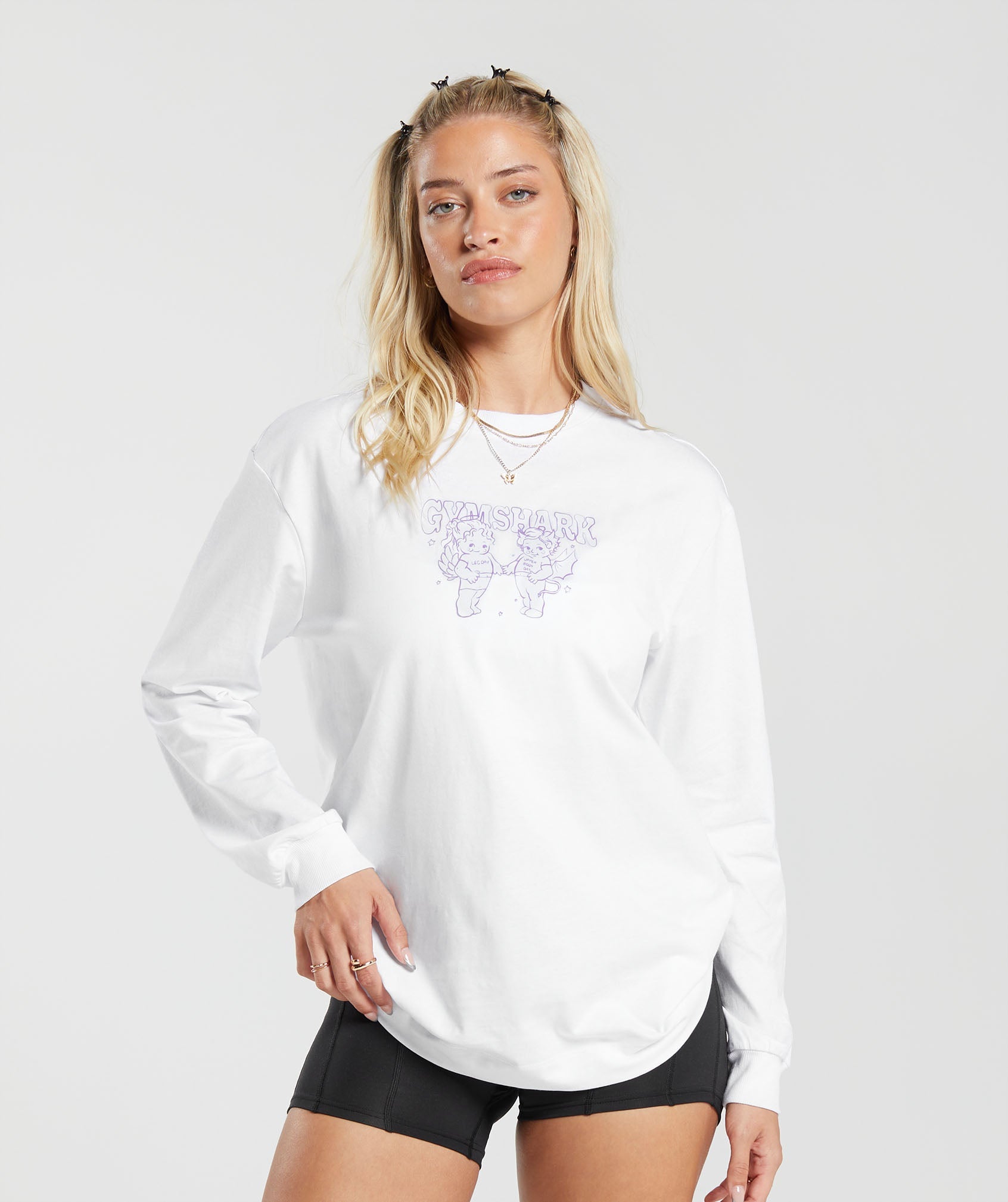 Cherub Graphic Long Sleeve Top in White - view 1