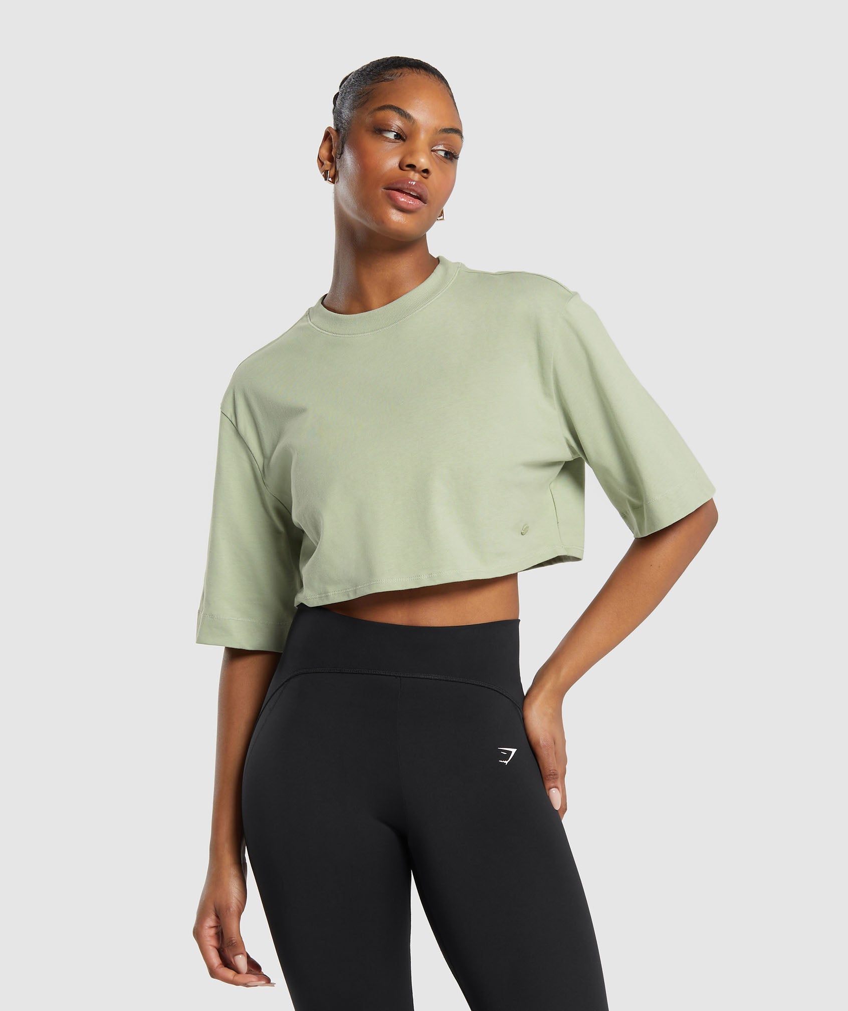 Cotton Boxy Crop Top en Faded Green