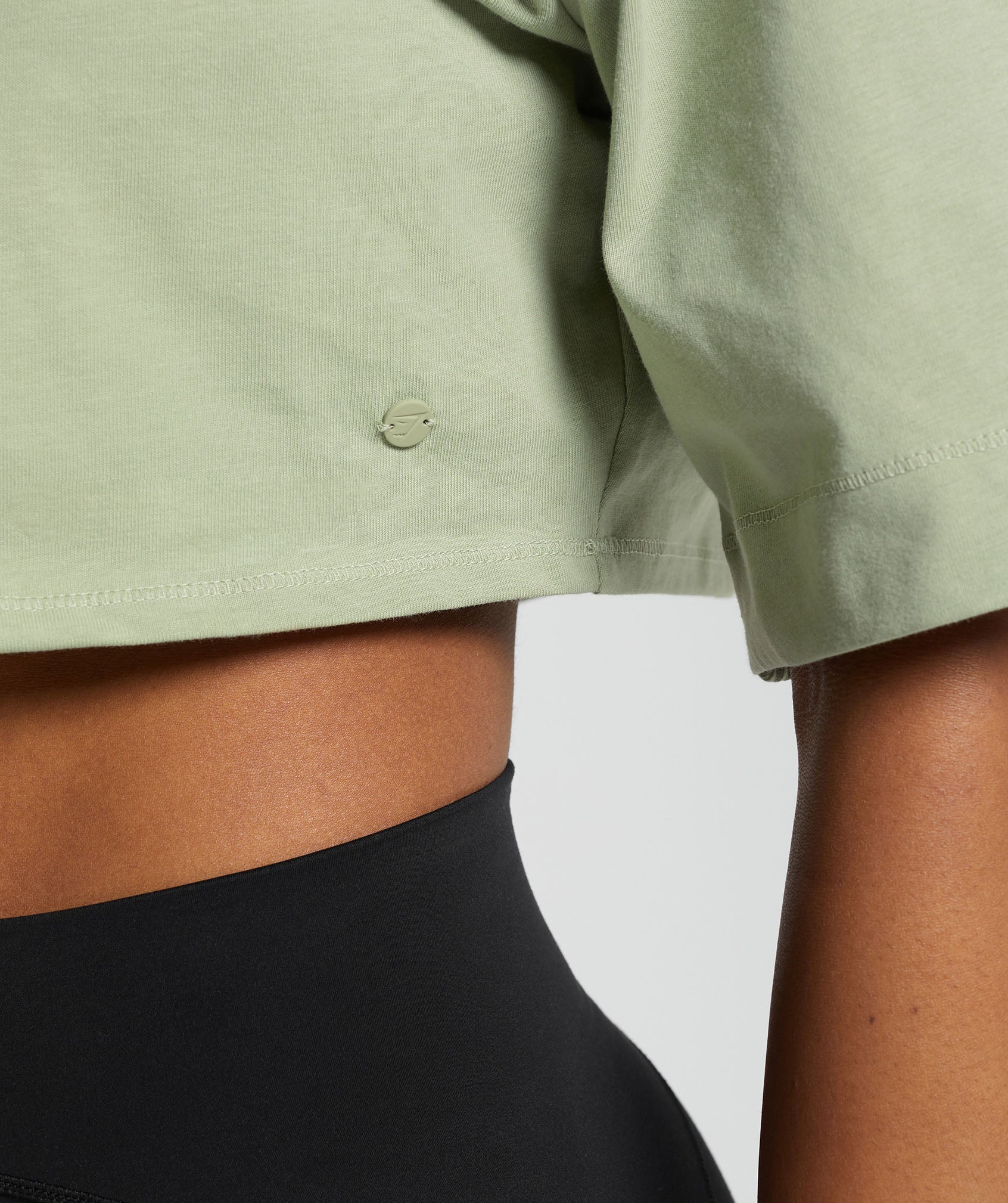 Cotton Boxy Crop Top in Faded Green - view 5