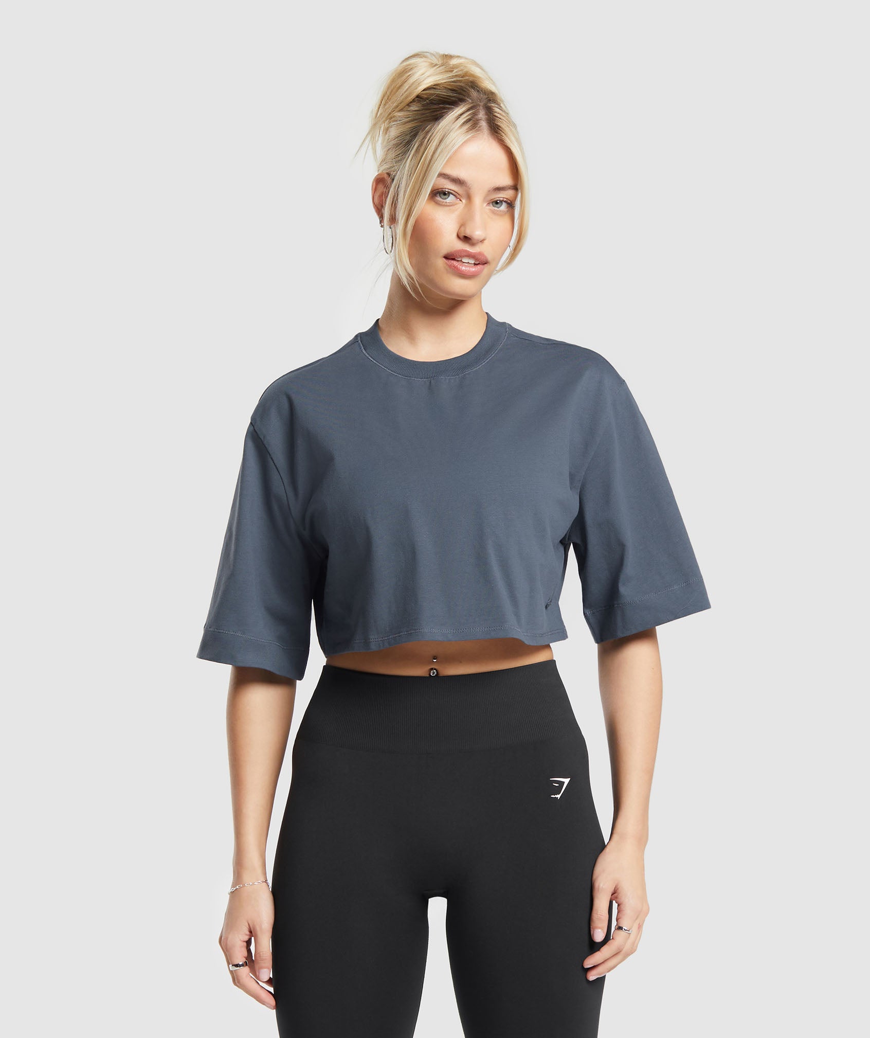 Cotton Boxy Crop Top in Titanium Blue