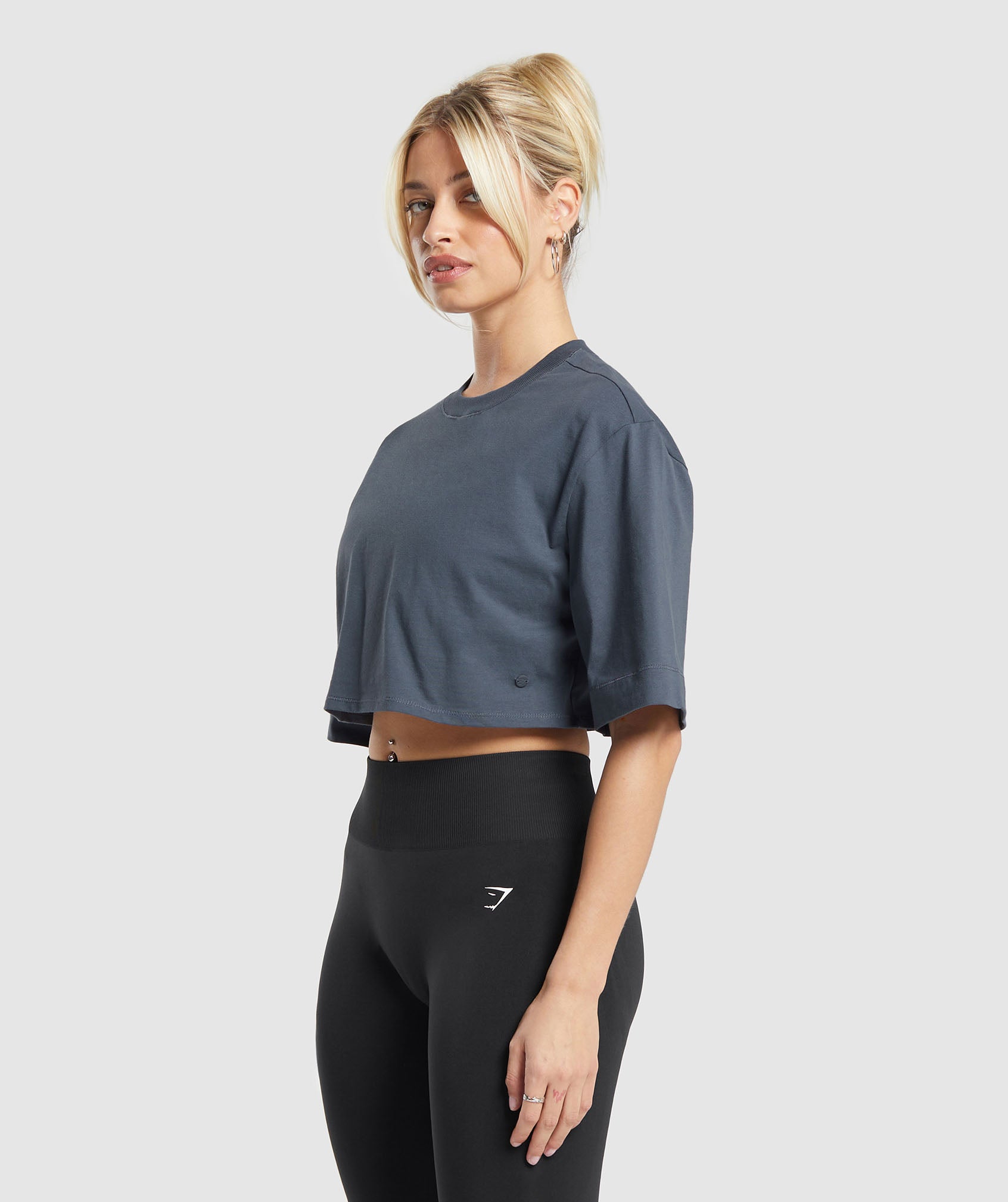 Cotton Boxy Crop Top in Titanium Blue - view 3