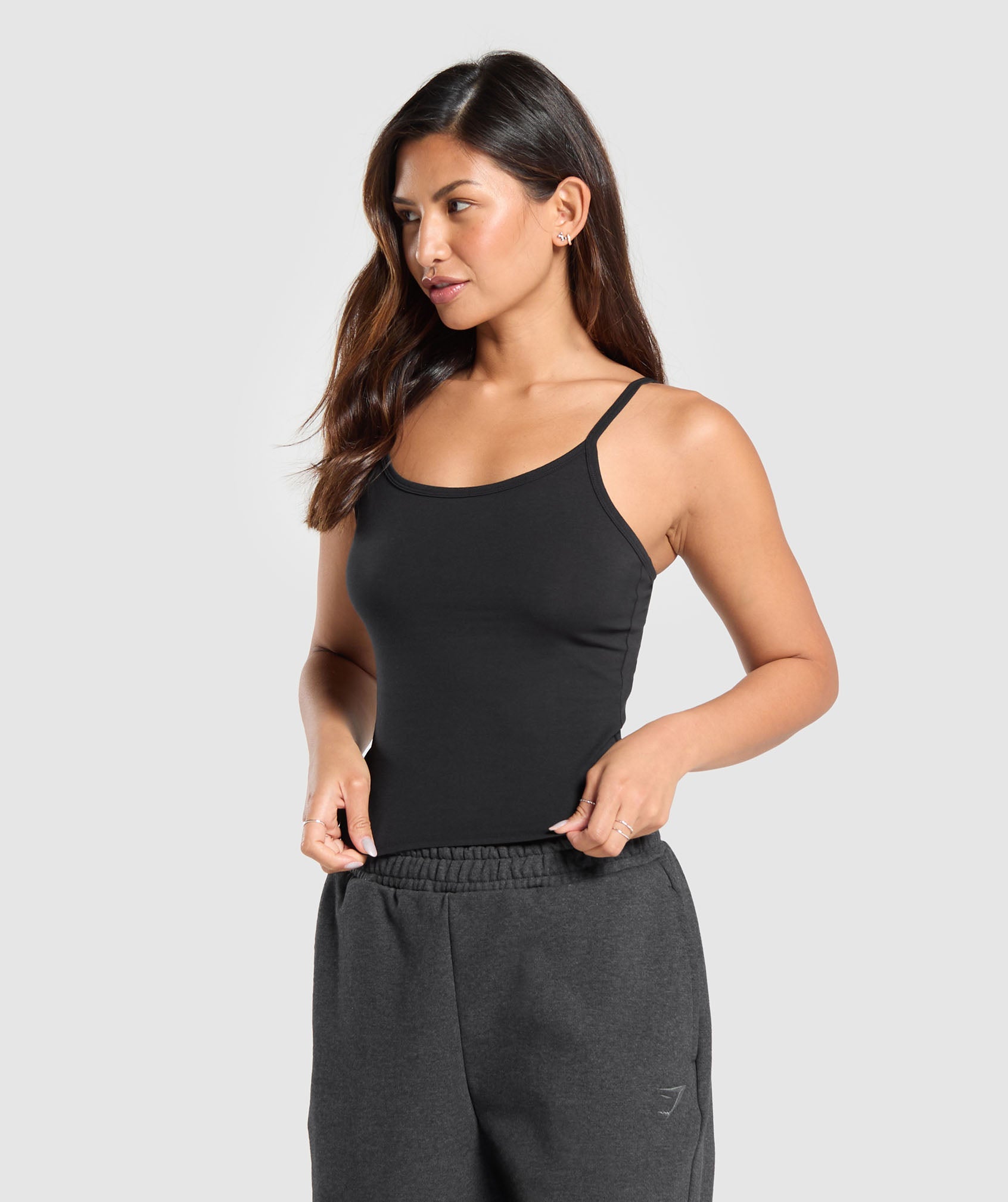 Cotton Cami Tank in Black - view 3