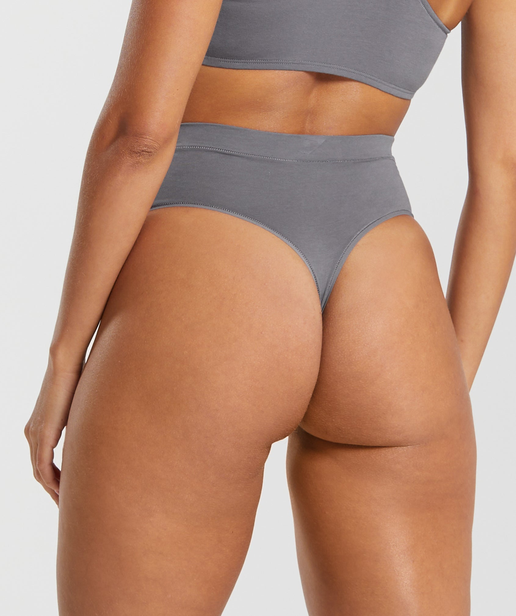 Cotton High Waisted Thong in Brushed Grey - view 2