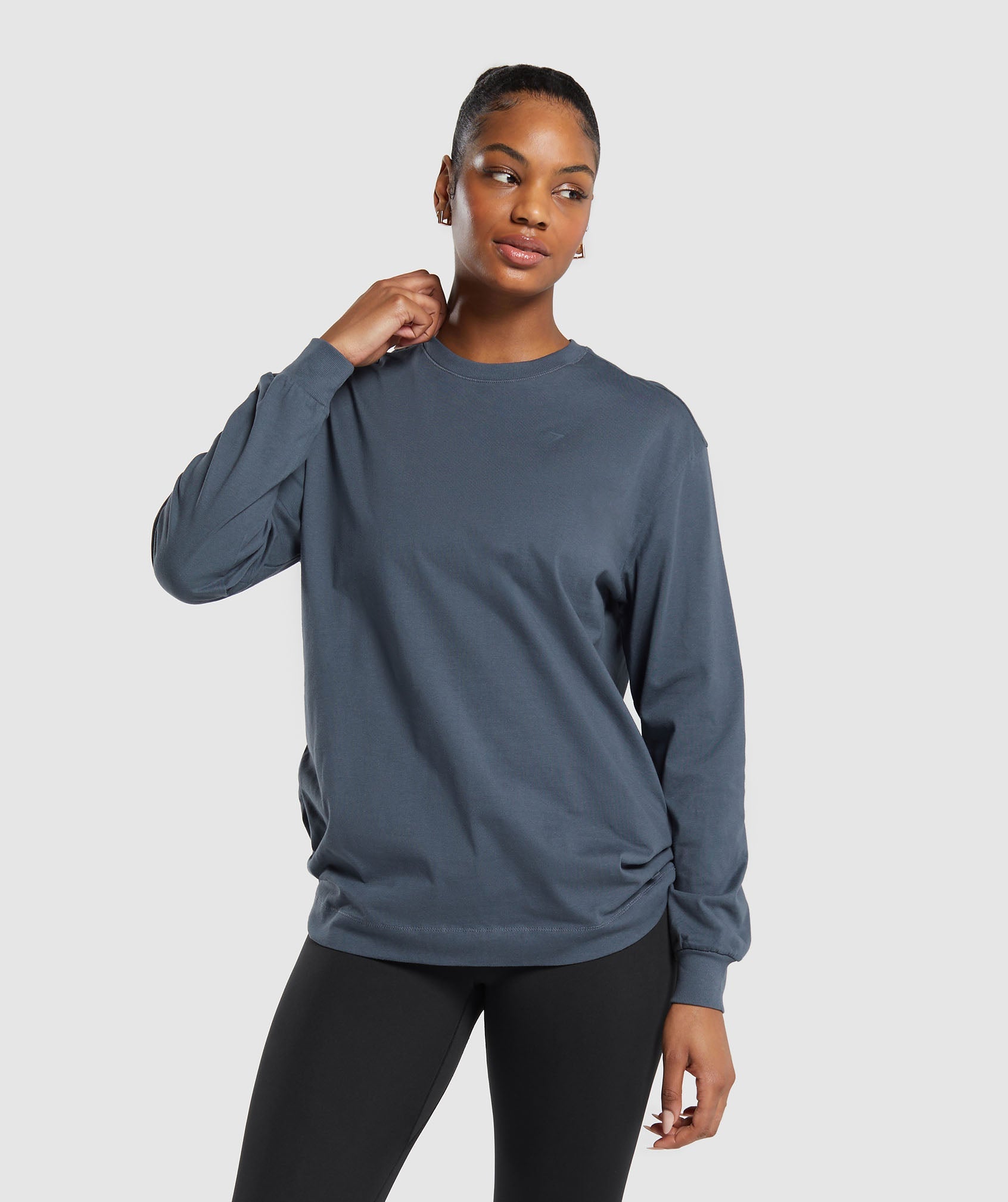 Cotton Oversized Long Sleeve Top in Titanium Blue