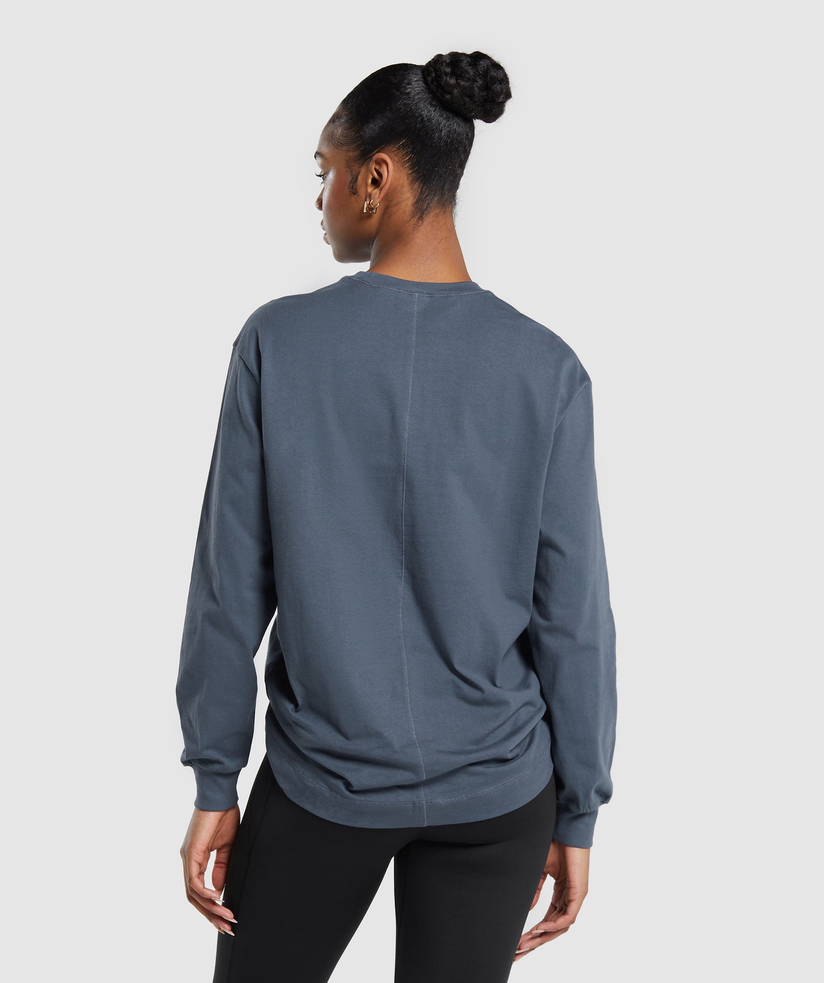 Cotton Oversized Long Sleeve Top in Titanium Blue - view 2