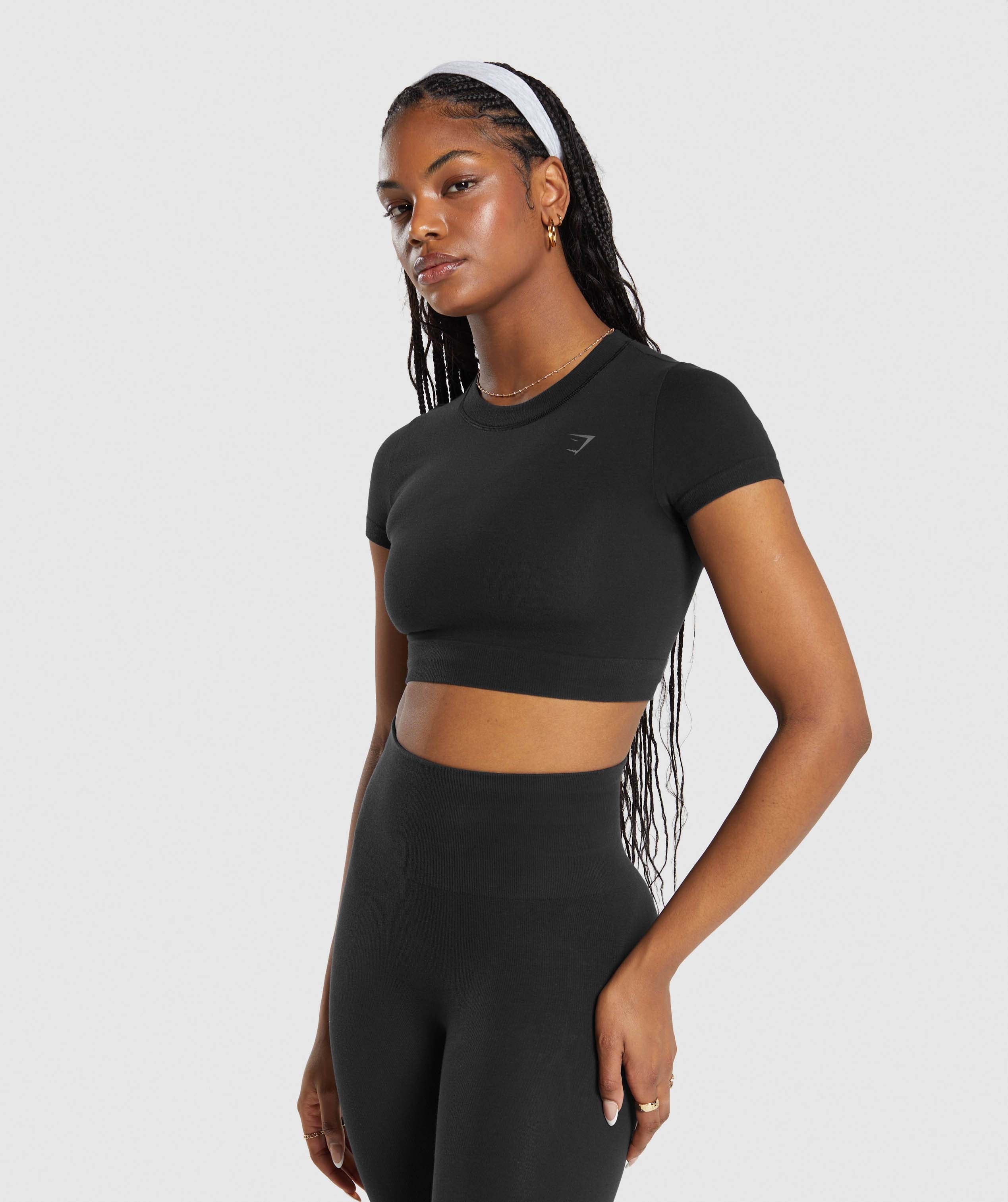 Cotton Seamless Crop Top in Black - view 3