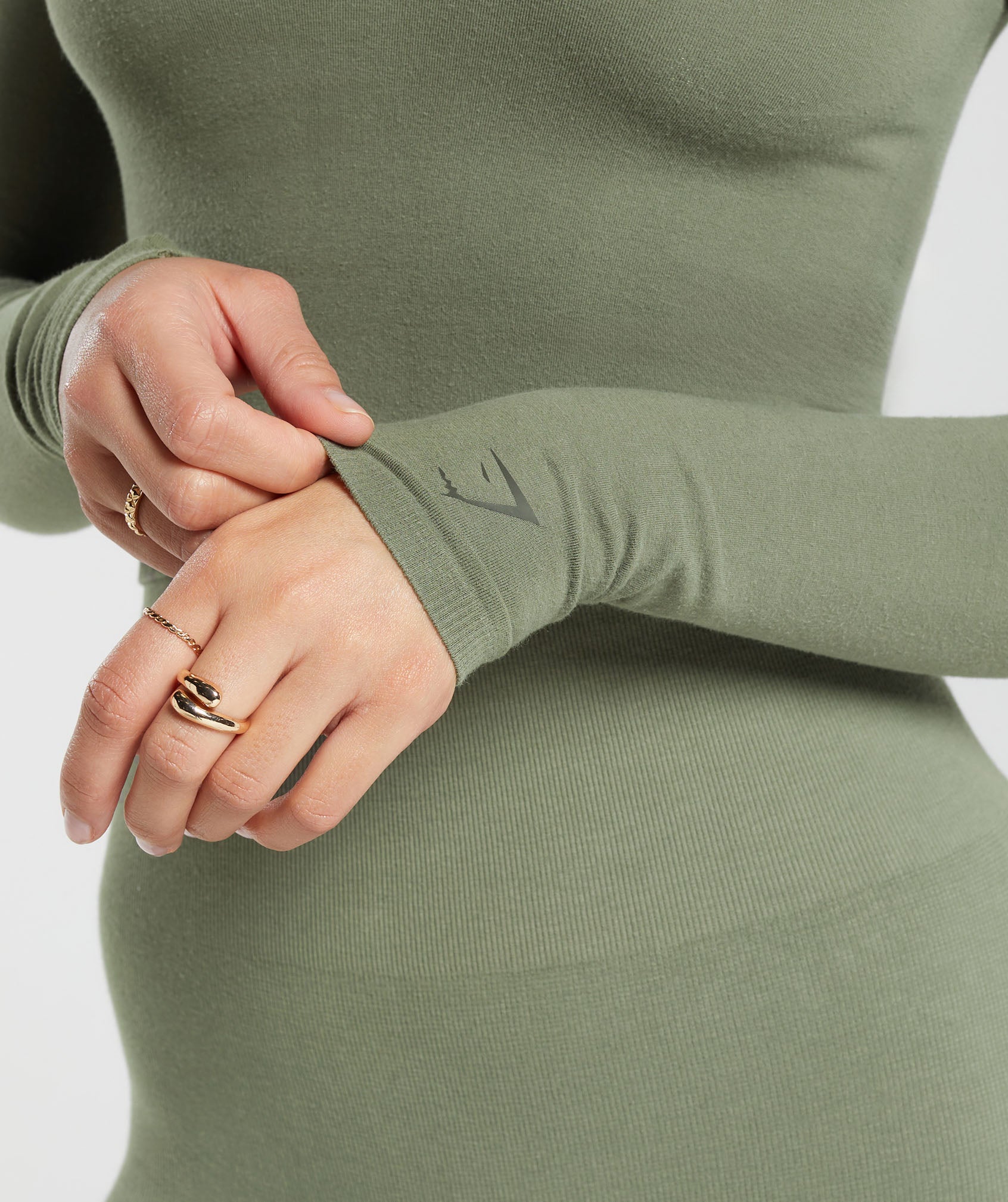 Cotton Seamless Long Sleeve Midi Top in Base Green - view 6