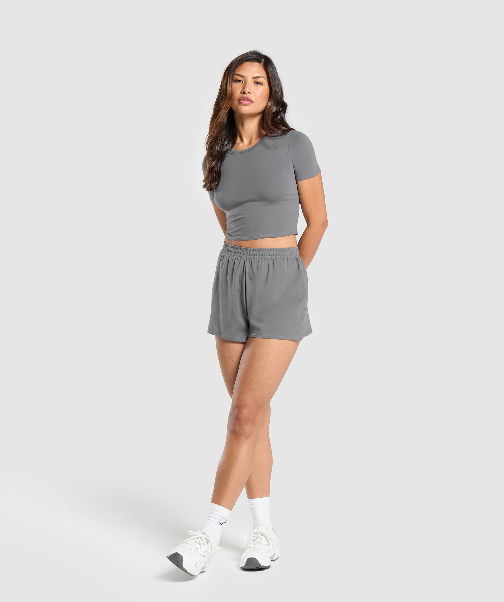 Cotton Shorts in Brushed Grey - view 4