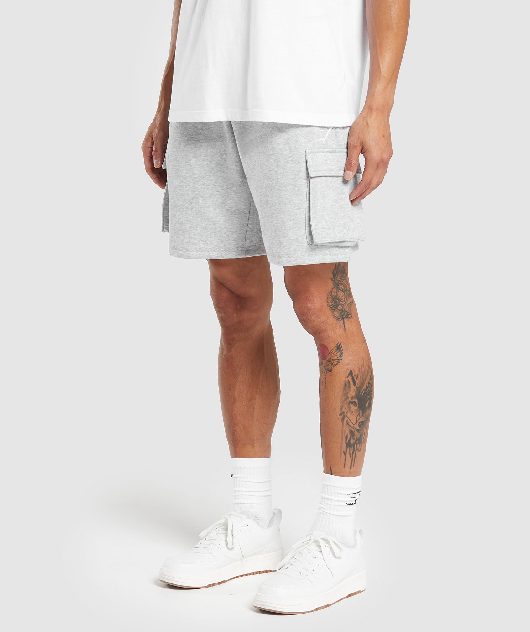 Crest Cargo Shorts in Light Grey Marl - view 3