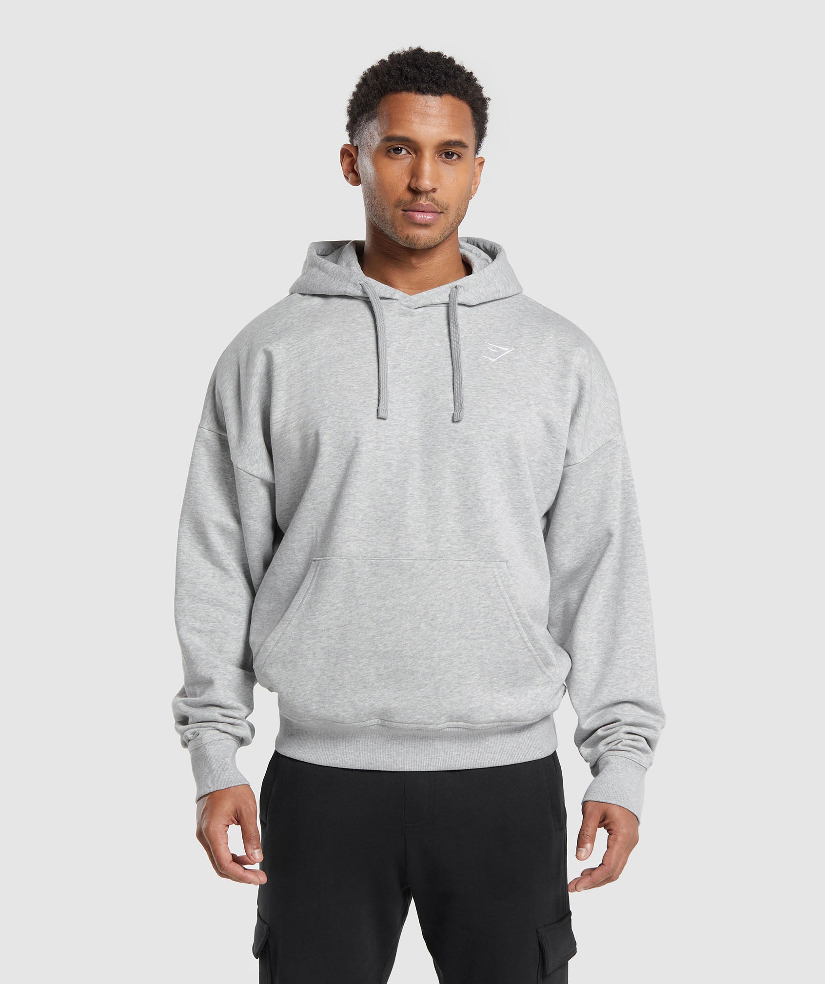 Crest Oversized Hoodie in Light Grey Marl - view 1