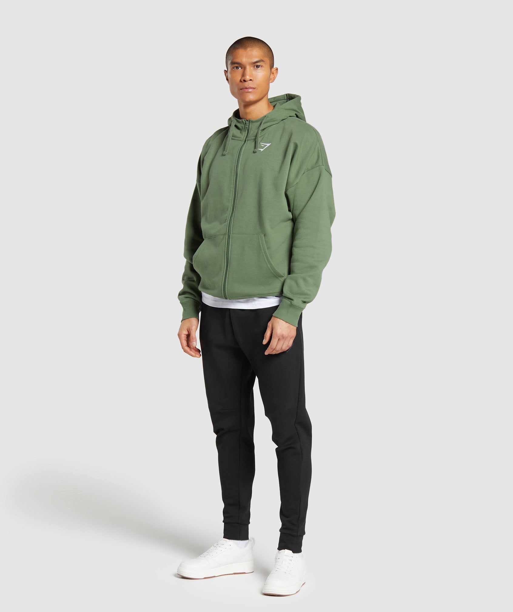 Crest Oversized Zip Up Hoodie in Force Green - view 4