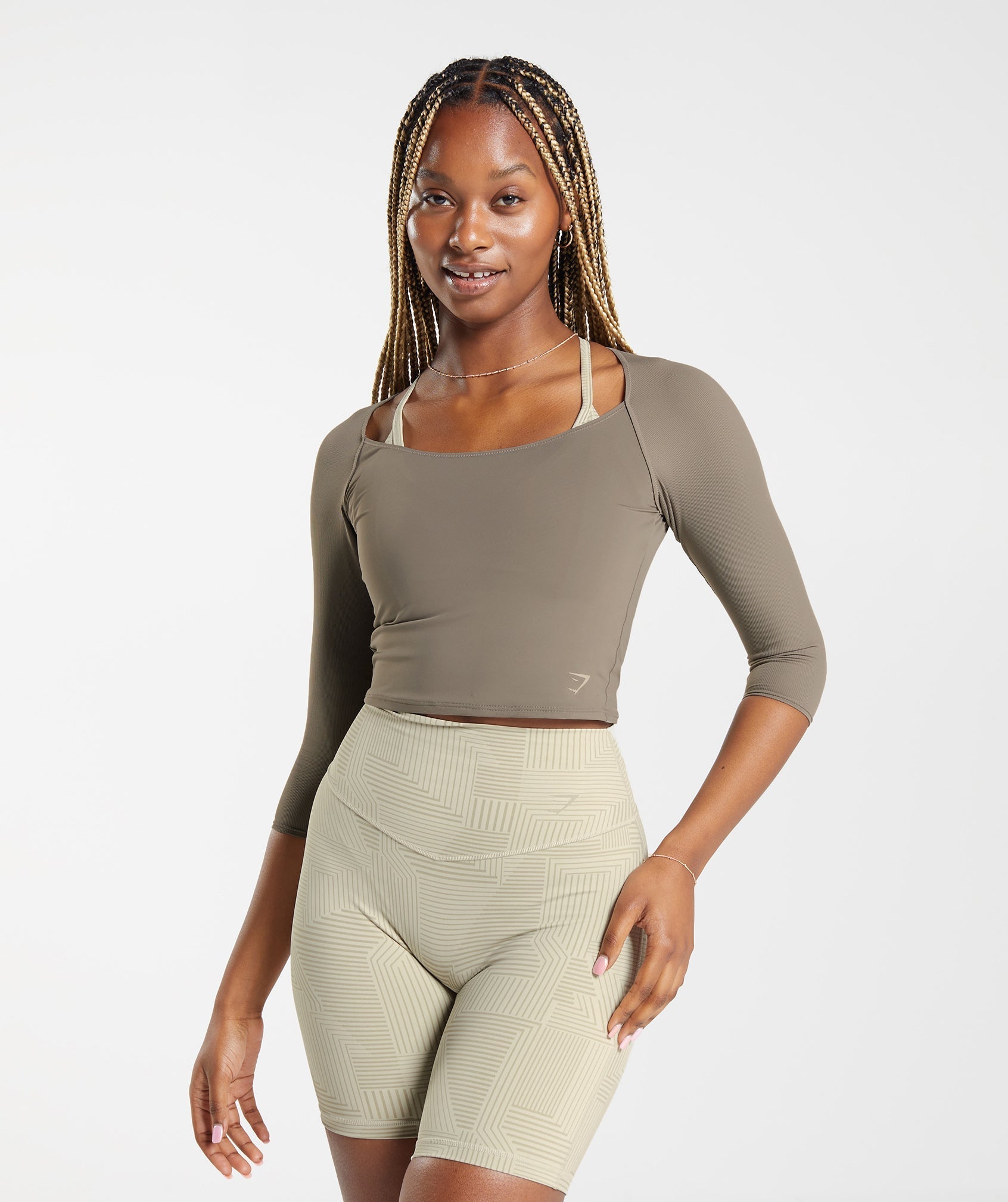 Elevate 3/4 Sleeve Crop Top in Brushed Brown is out of stock