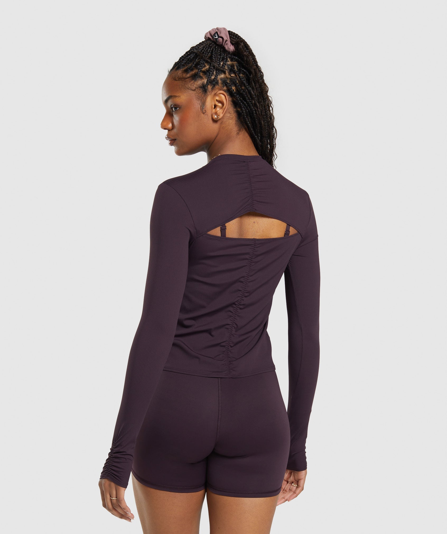 Elevate Long Sleeve Ruched Top in Plum Brown - view 2
